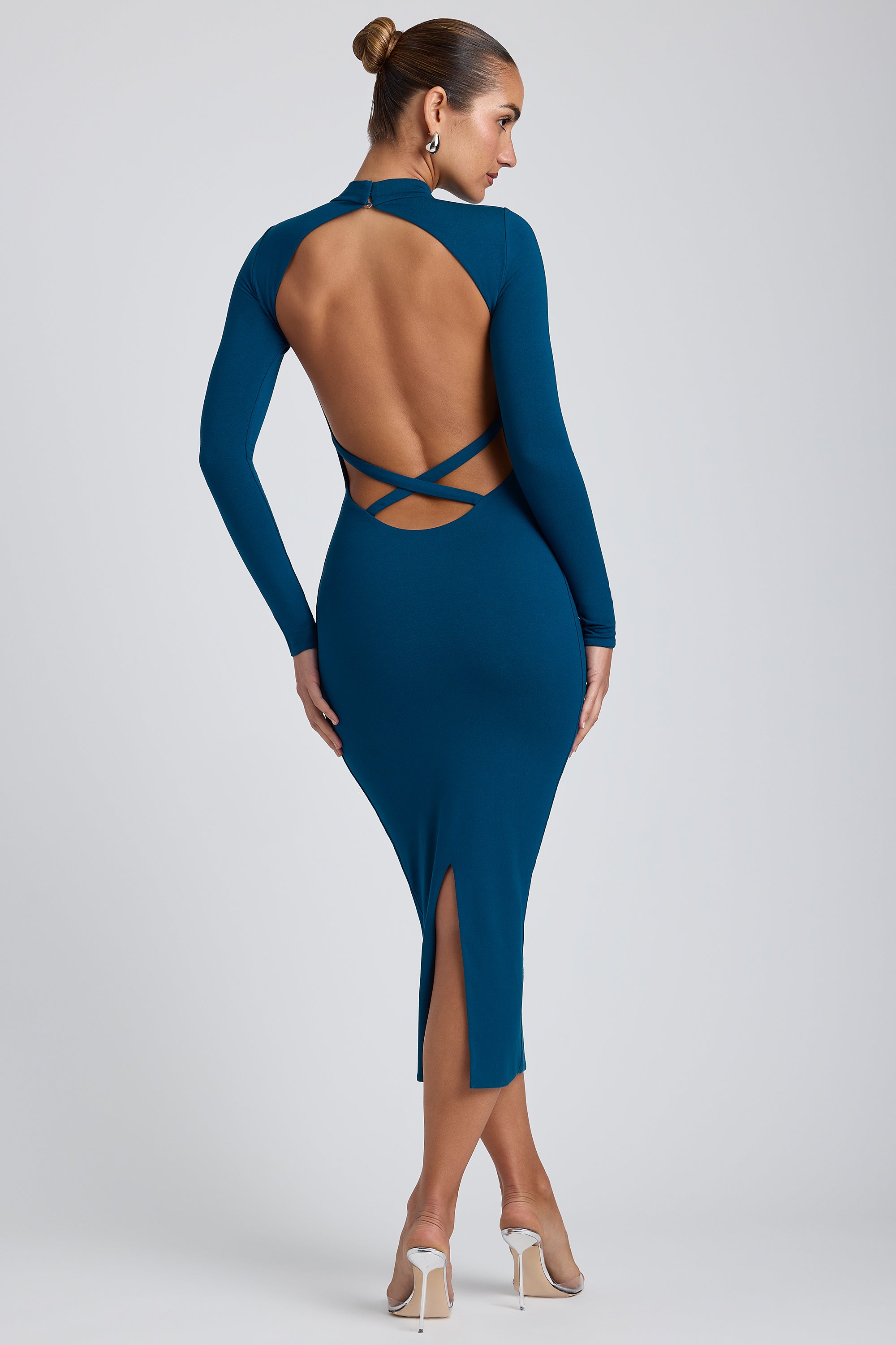 Aggie Cross-Back Midaxi Dress in Deep Teal