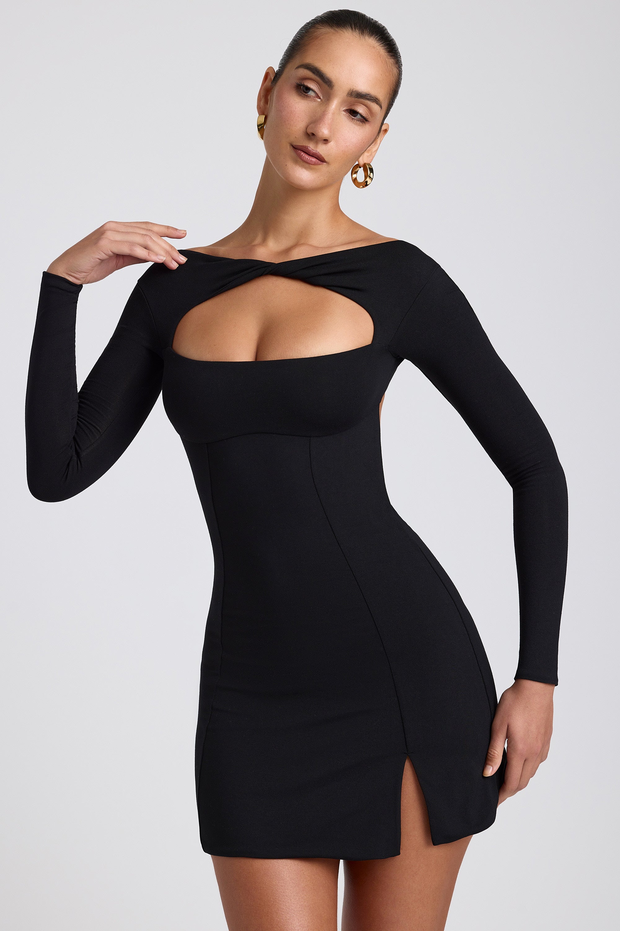 Sarla Twist-Front Long-Sleeve Mini Dress in Black - Image 5