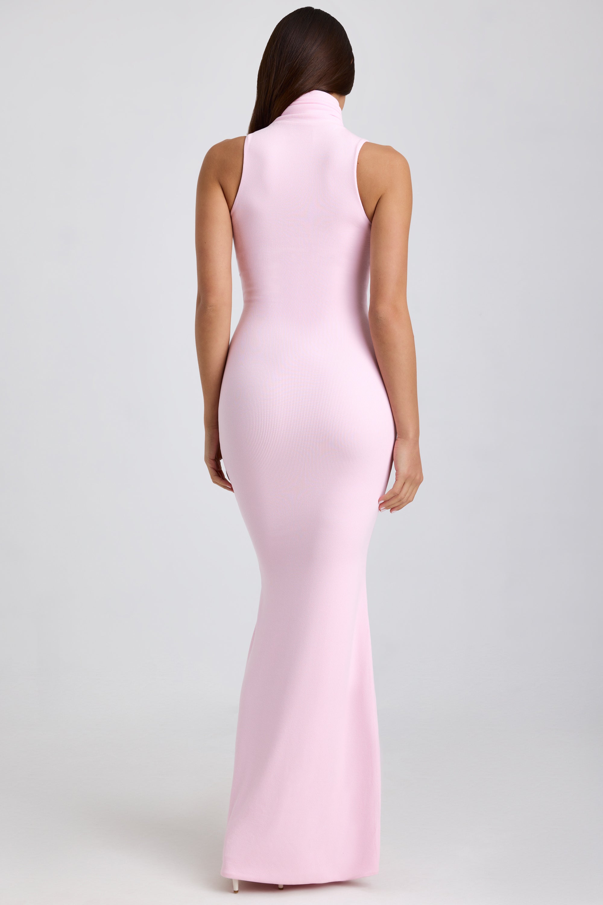 Rosa Ribbed Modal Turtleneck Maxi Dress in Blossom Pink - Image 2