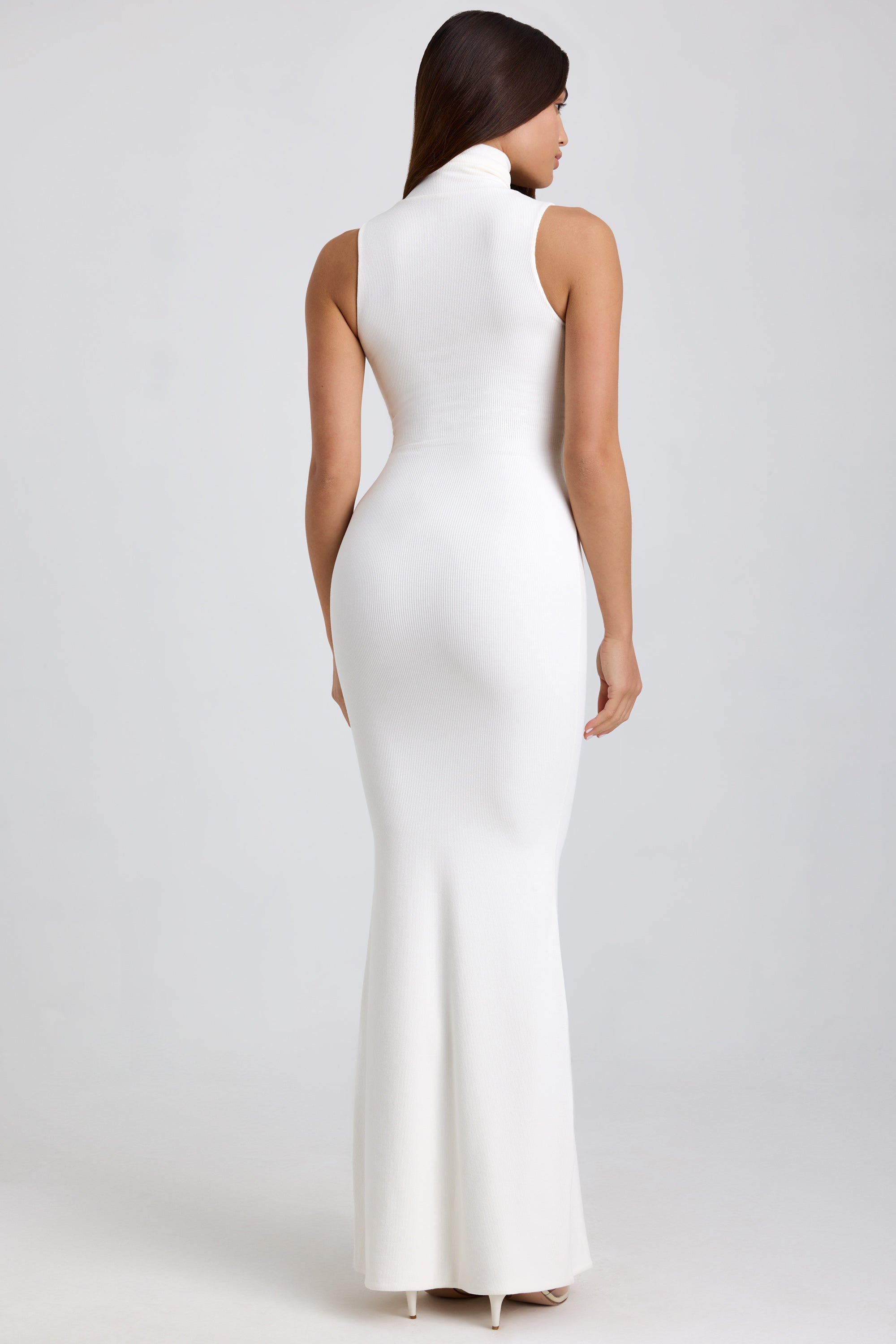 Rosa Ribbed Modal Turtleneck Maxi Dress in White - Image 2