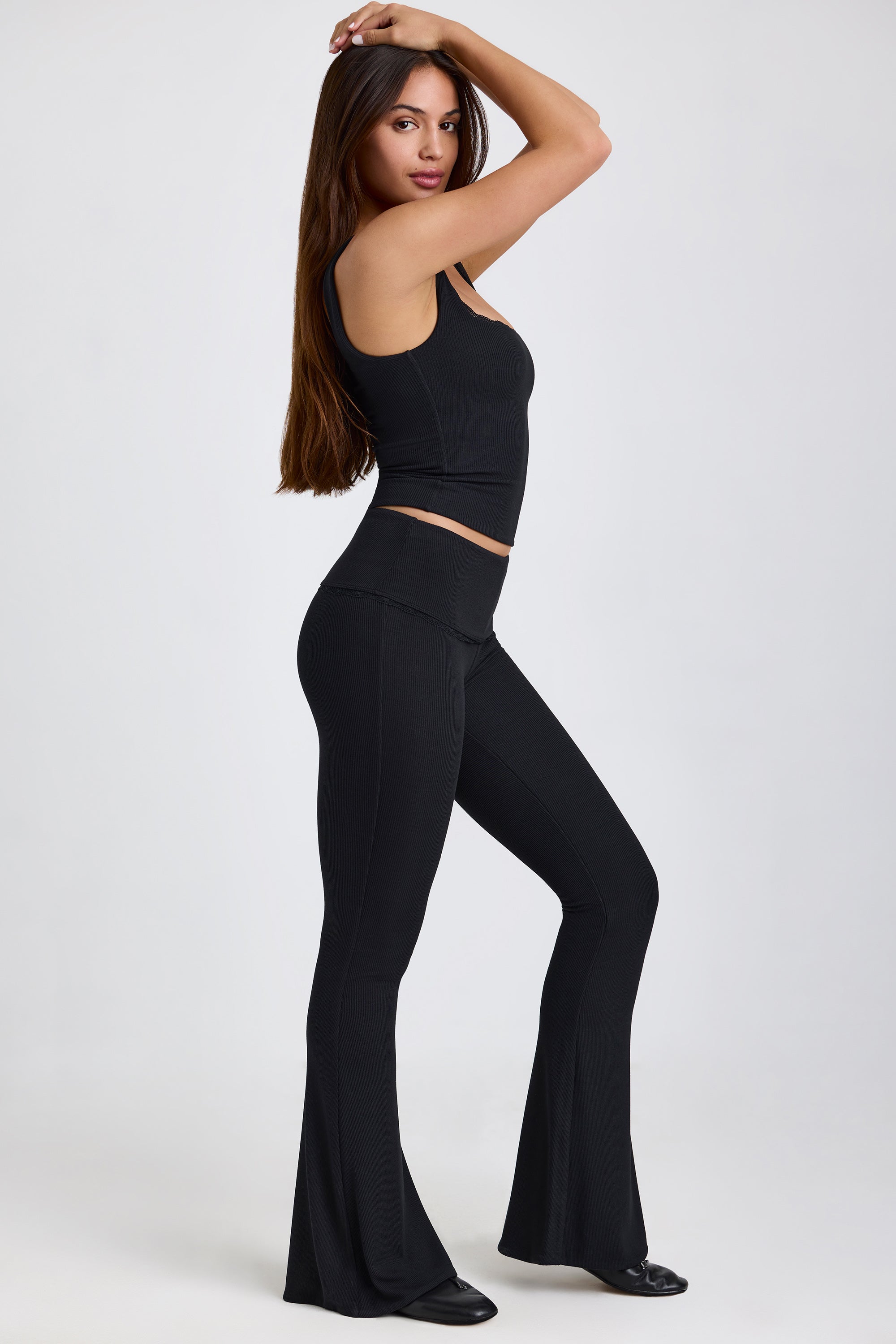 Casta Ribbed Modal Lace-Trim Tank Top in Black - Image 3