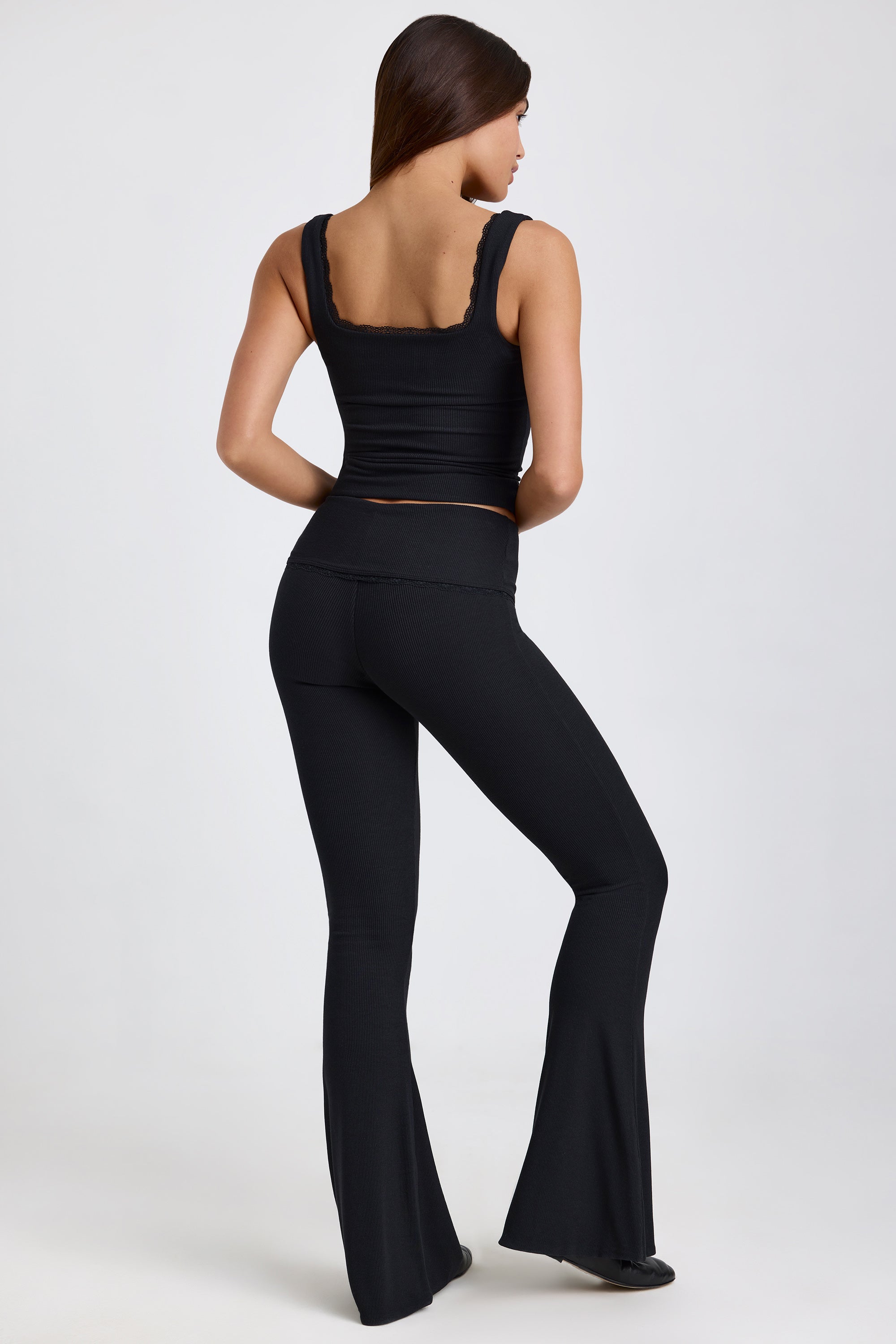 Casta Ribbed Modal Lace-Trim Tank Top in Black - Image 6