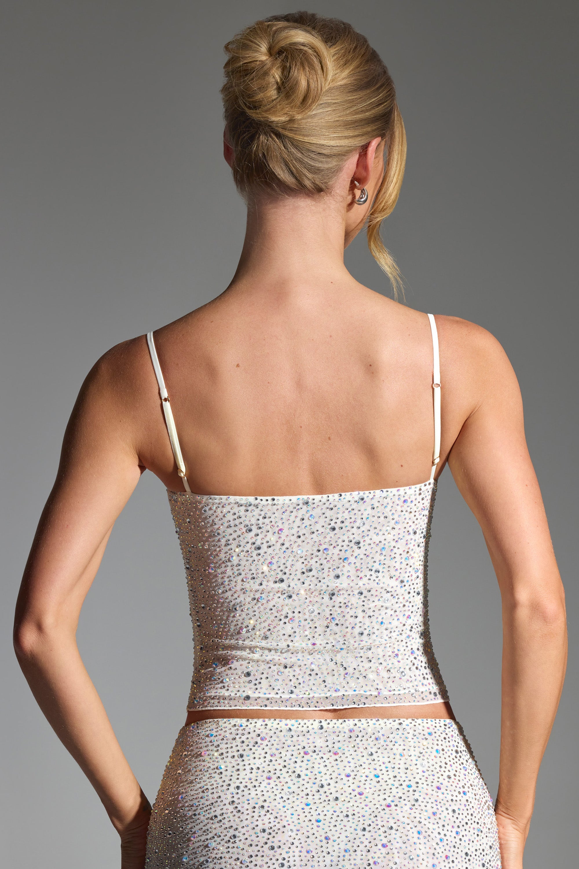 Elea Embellished Square-Neck Top in White - Image 2