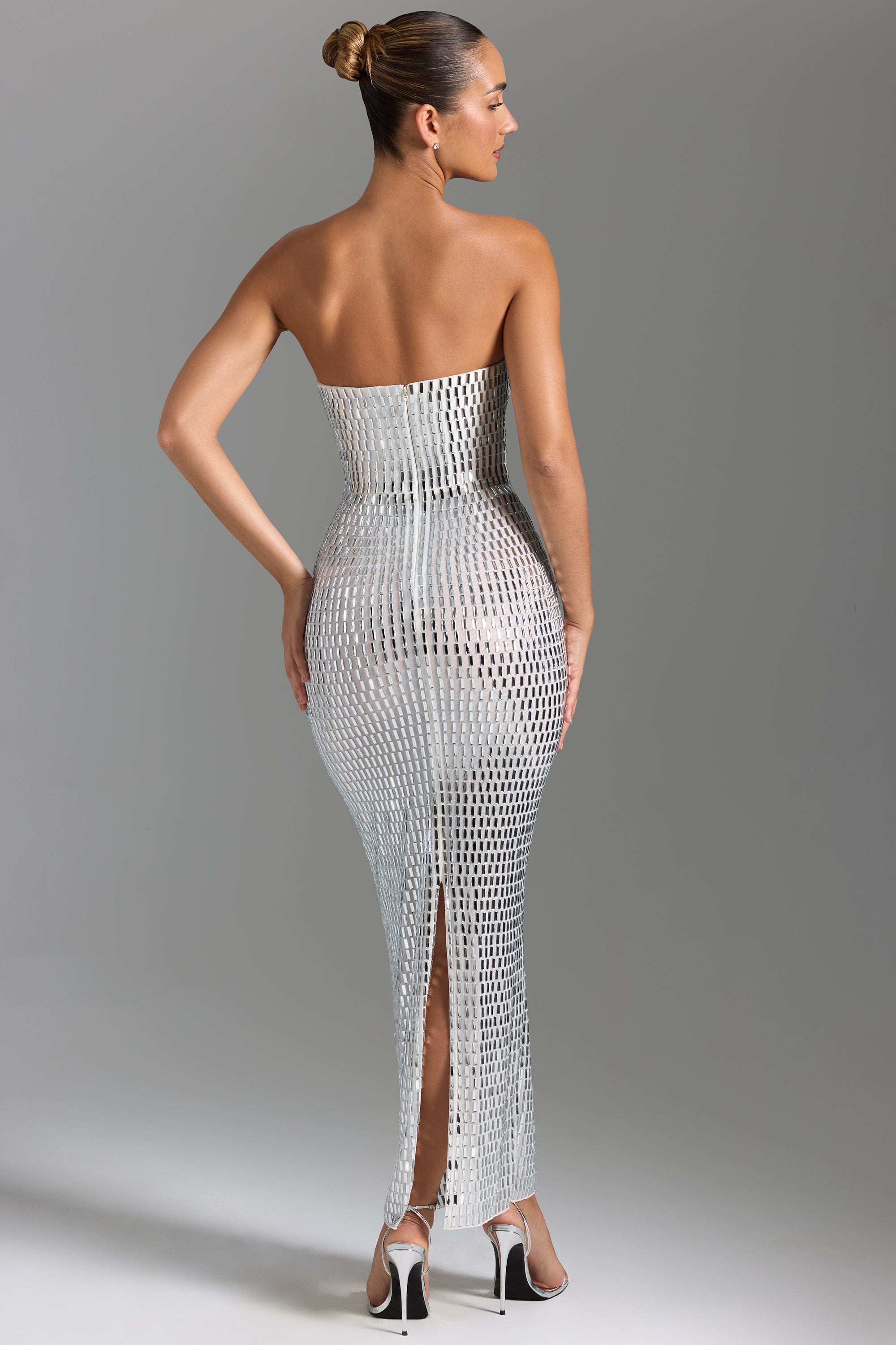 Amaya Embellished Bandeau Maxi Dress in White - Image 3