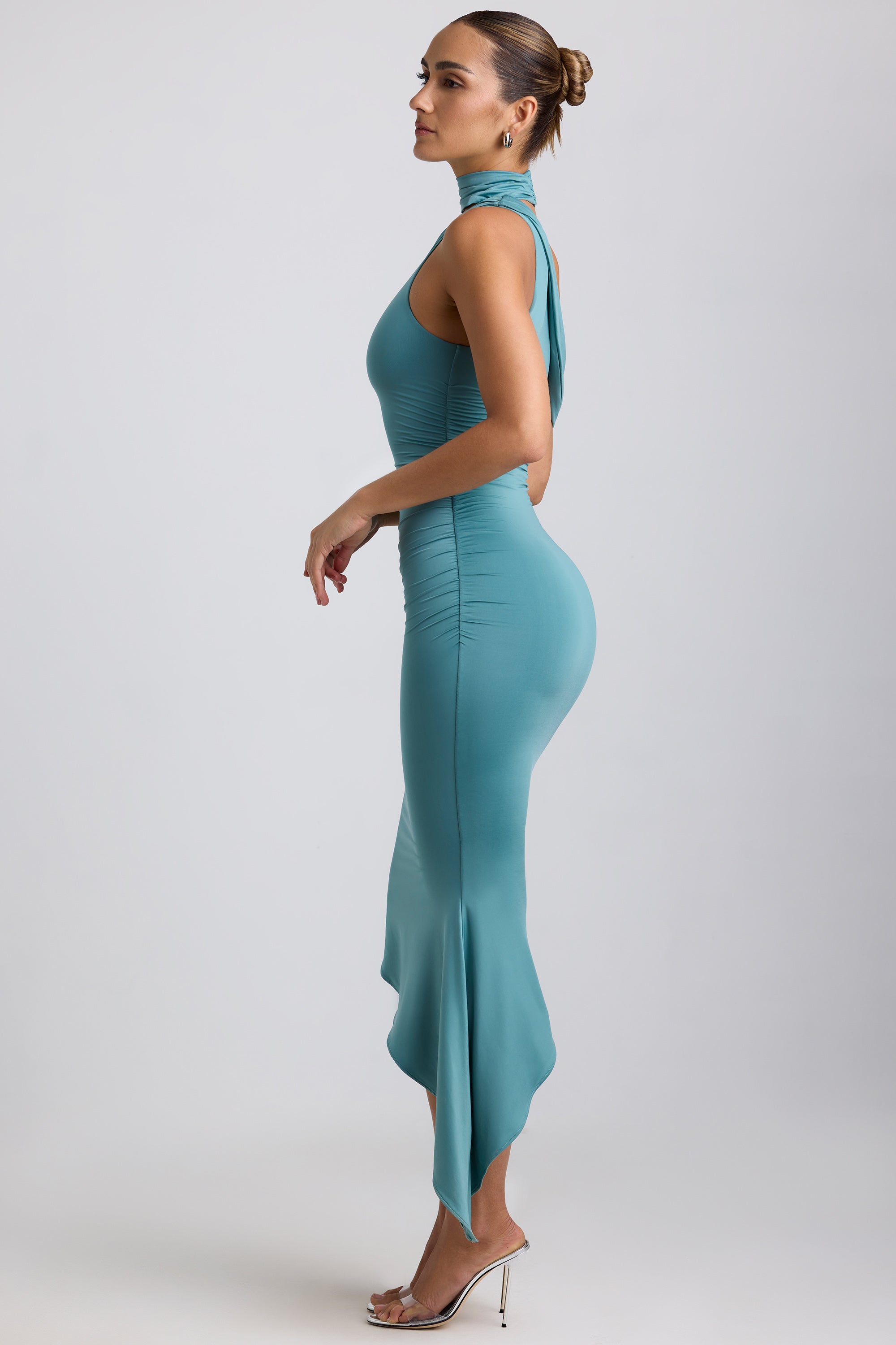 Fedella Slinky Jersey Asymmetric Cowl-Neck Midaxi Dress in Sea Green - Image 7