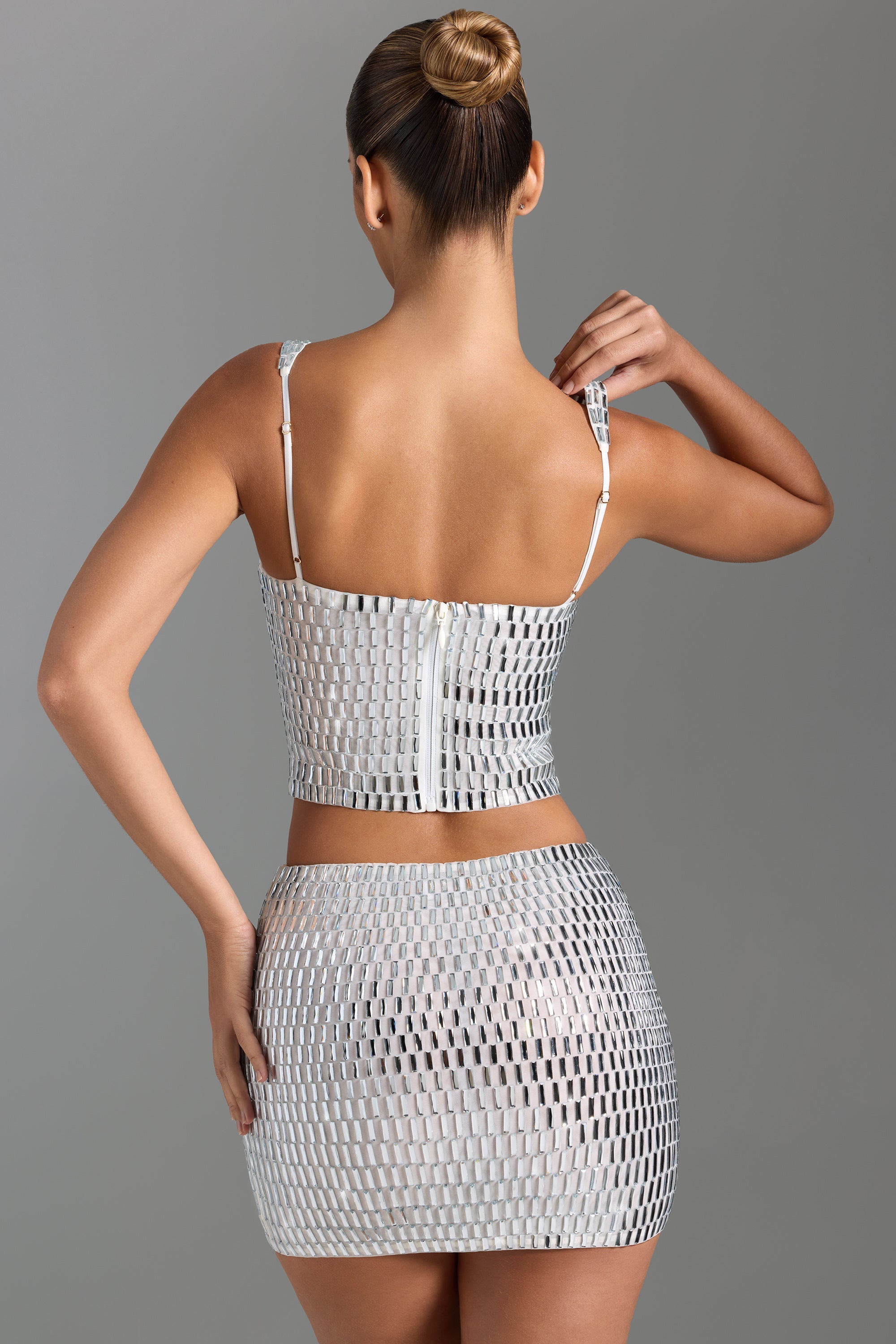 Adaia Embellished Low-Rise Micro Mini Skirt in White - Image 2