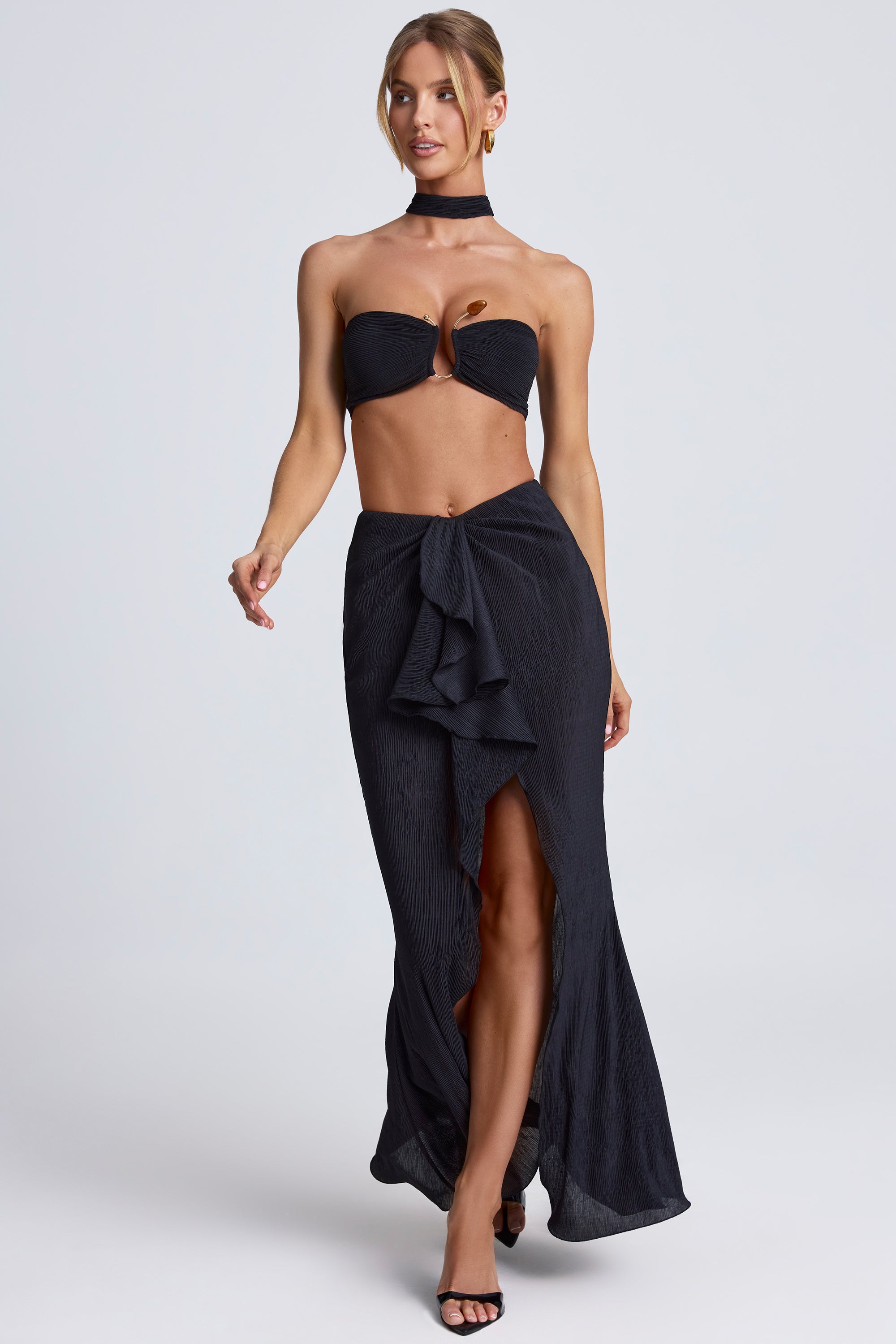 Ondine Ruffle-Trim Maxi Skirt in Black - Image 4