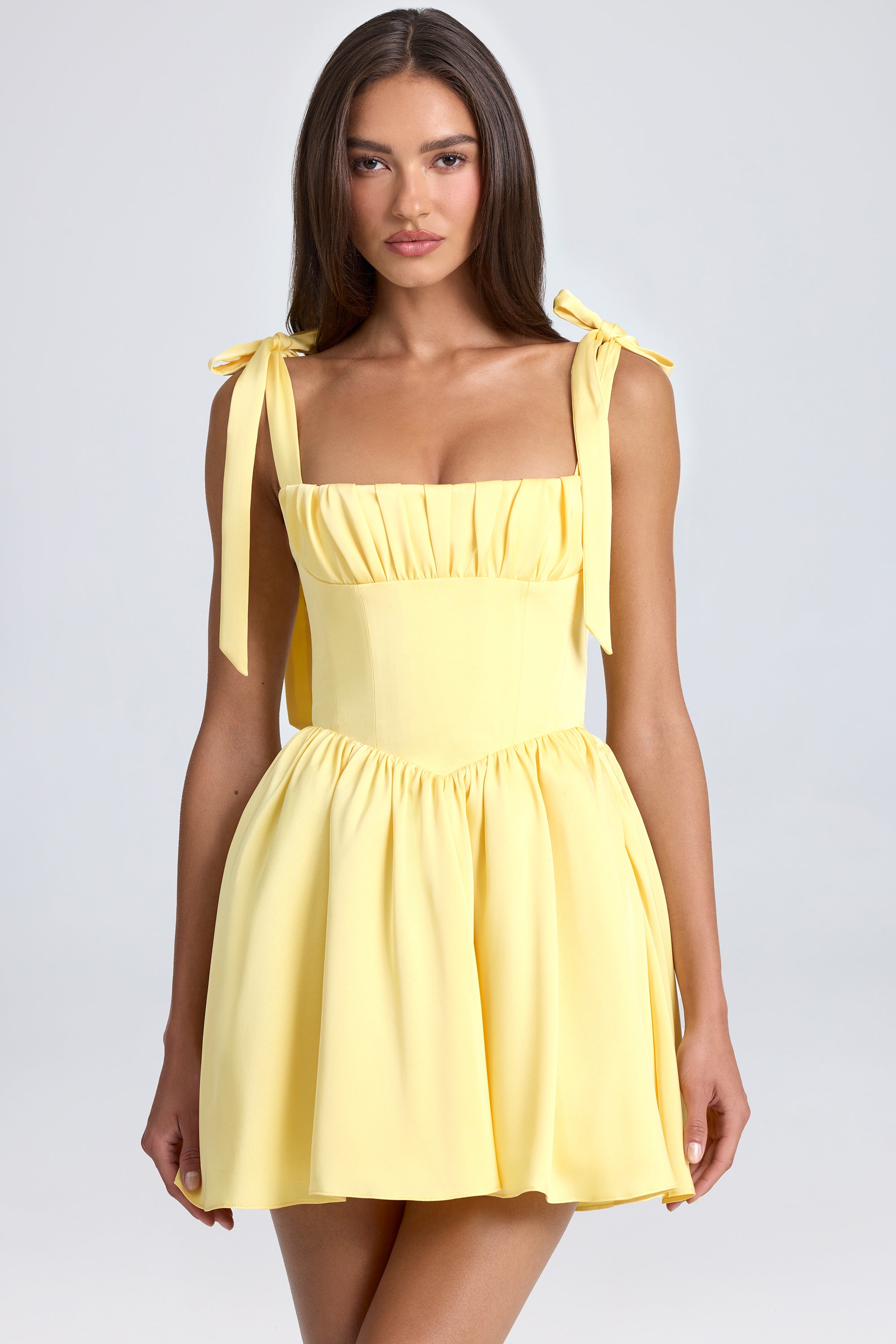 Bellamy Draped Corset Mini Dress in Lemon Sherbet