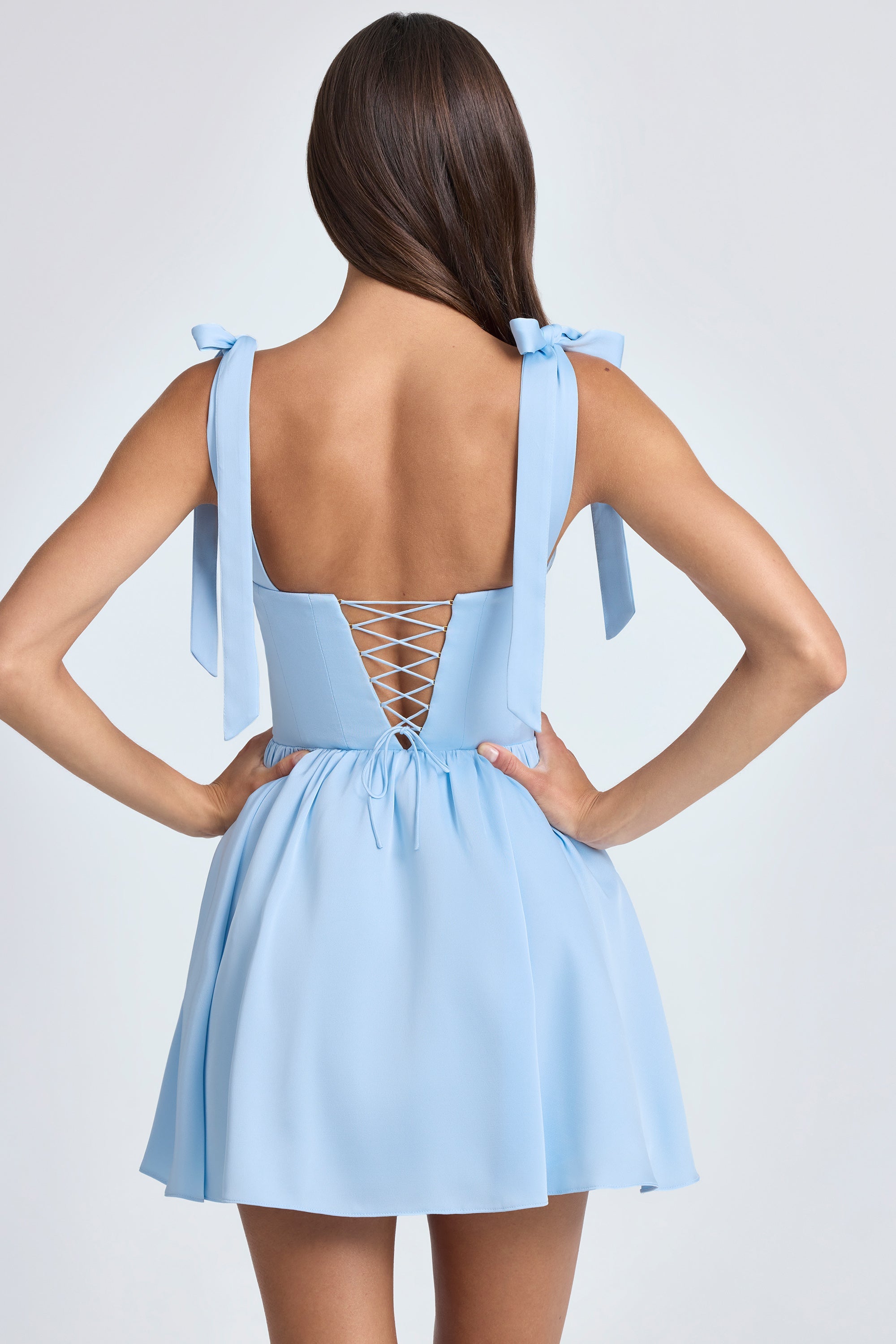 Draped Corset Mini Dress in Powder Blue - Image 2