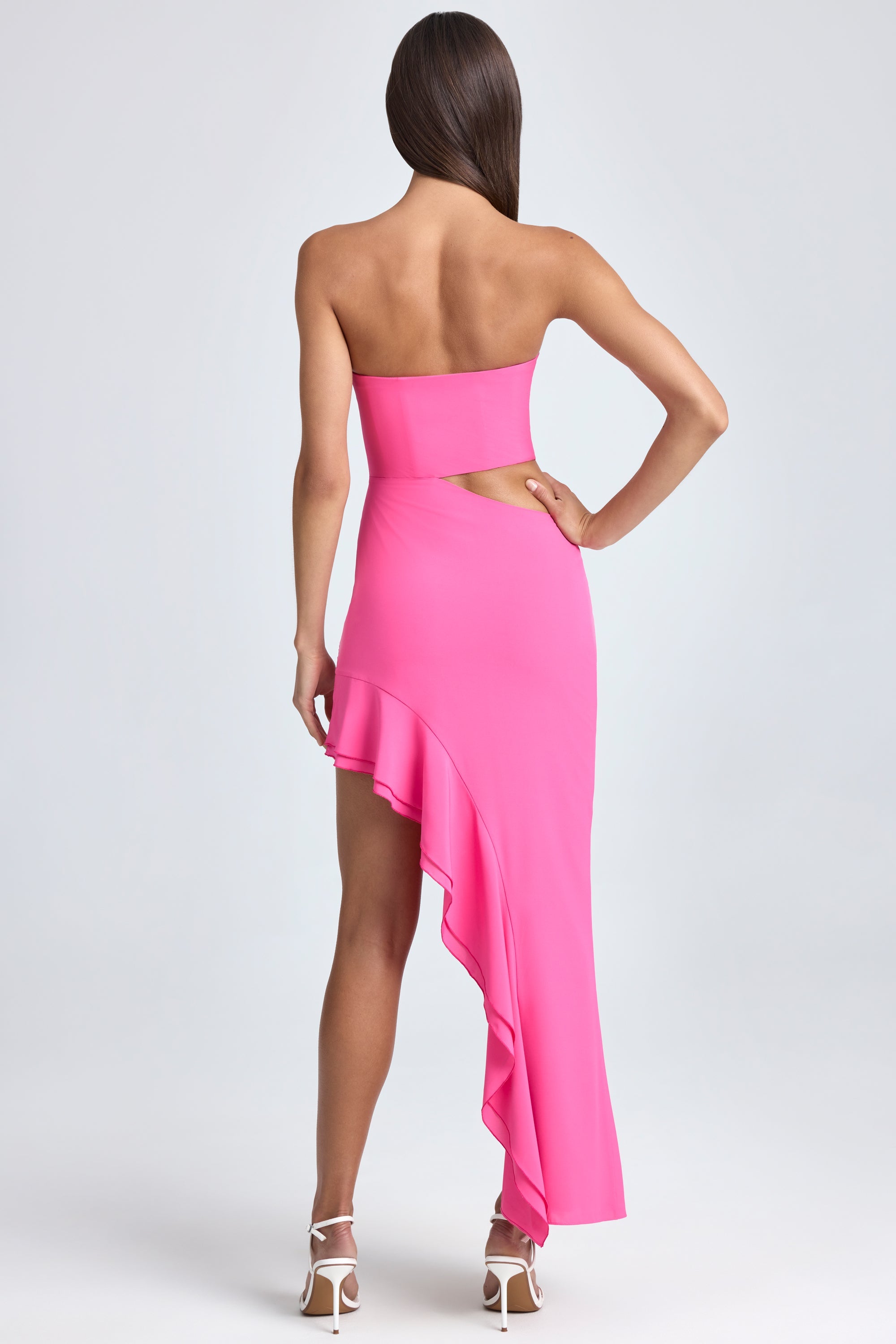 Bandeau Cut-Out Ruffle-Trim Maxi Dress in Lollipop Pink - Image 2