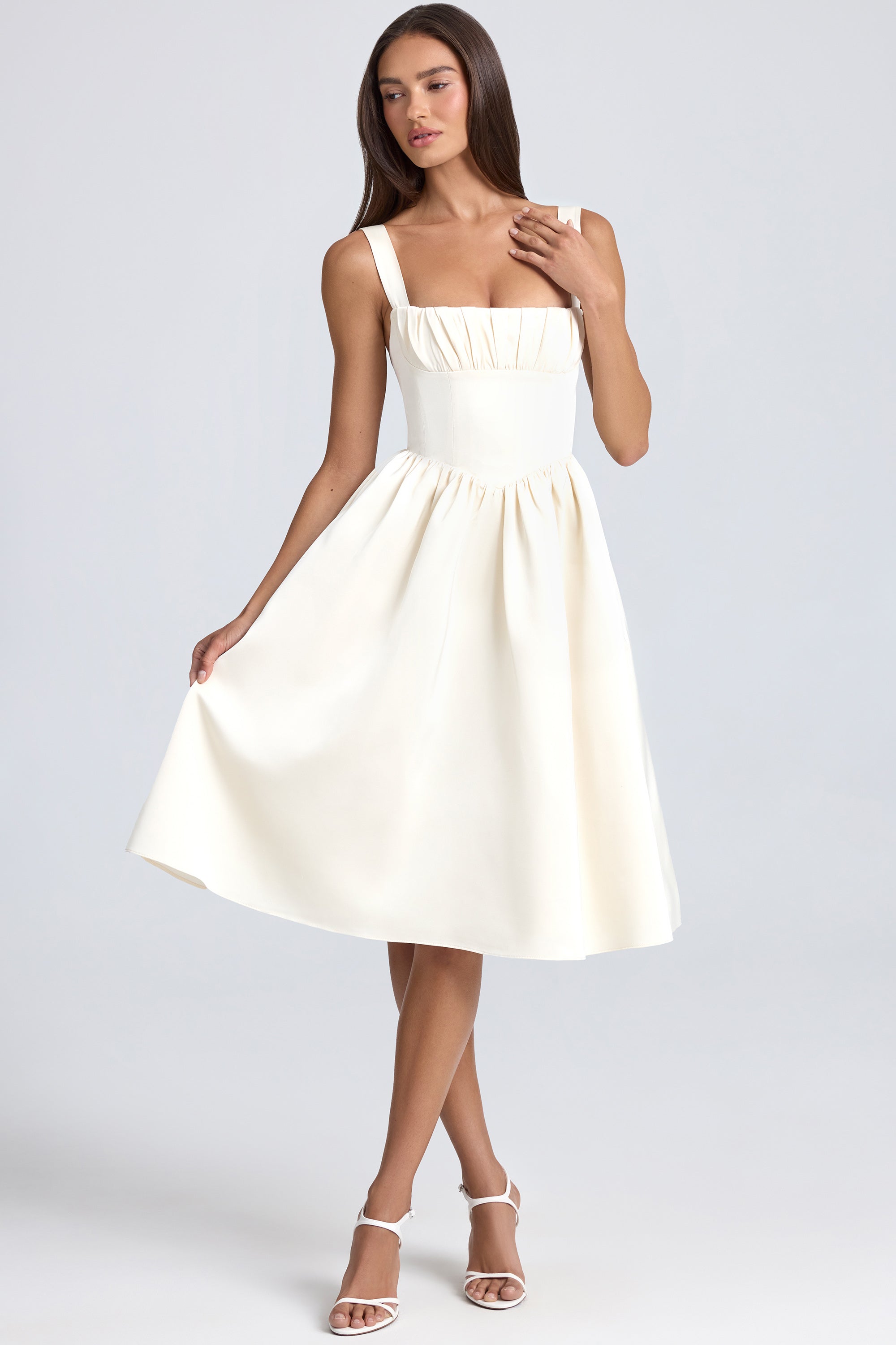 Marguerite Draped Corset Midaxi Dress in Ivory - Image 7