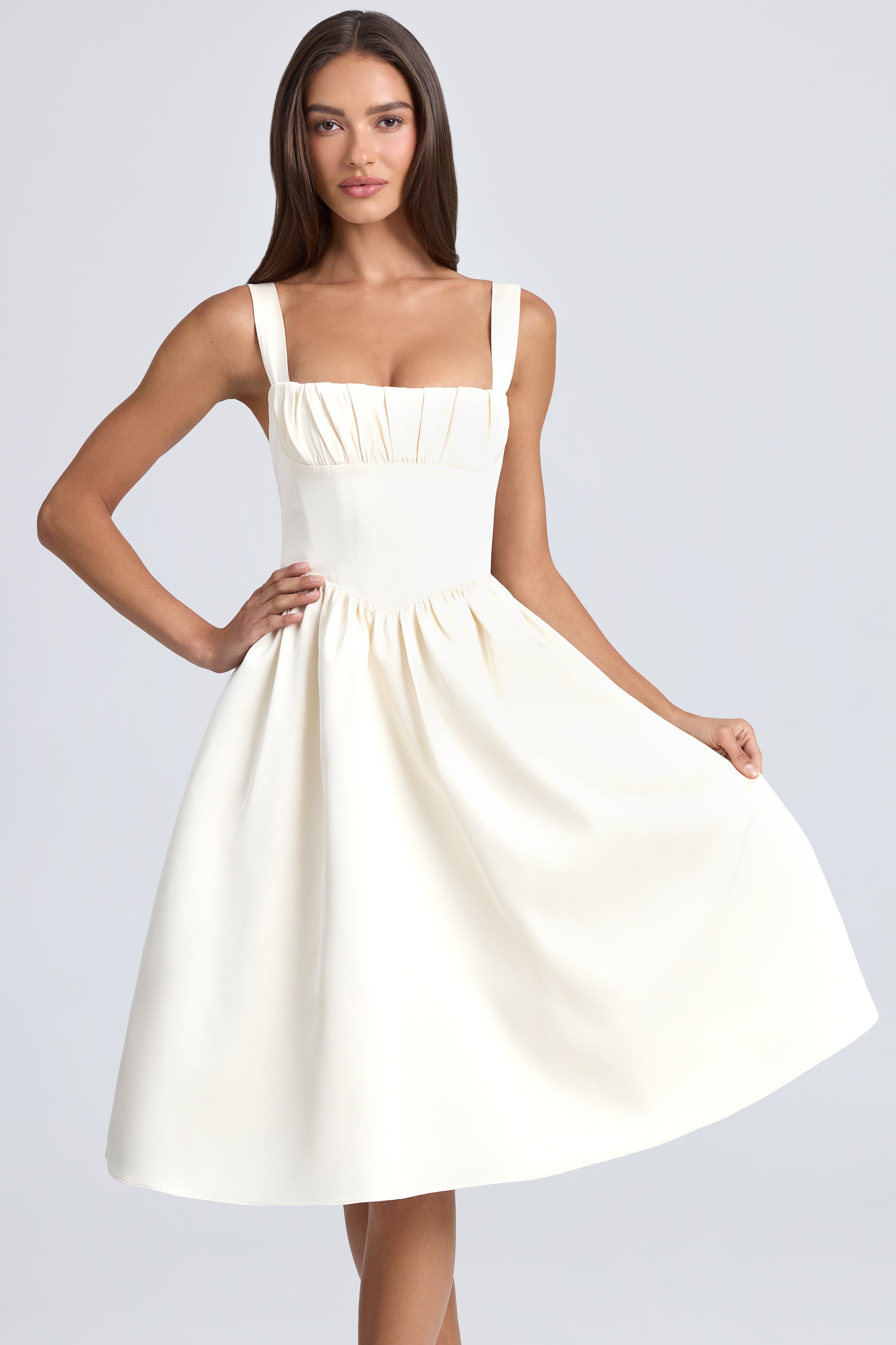 Marguerite Draped Corset Midaxi Dress in Ivory