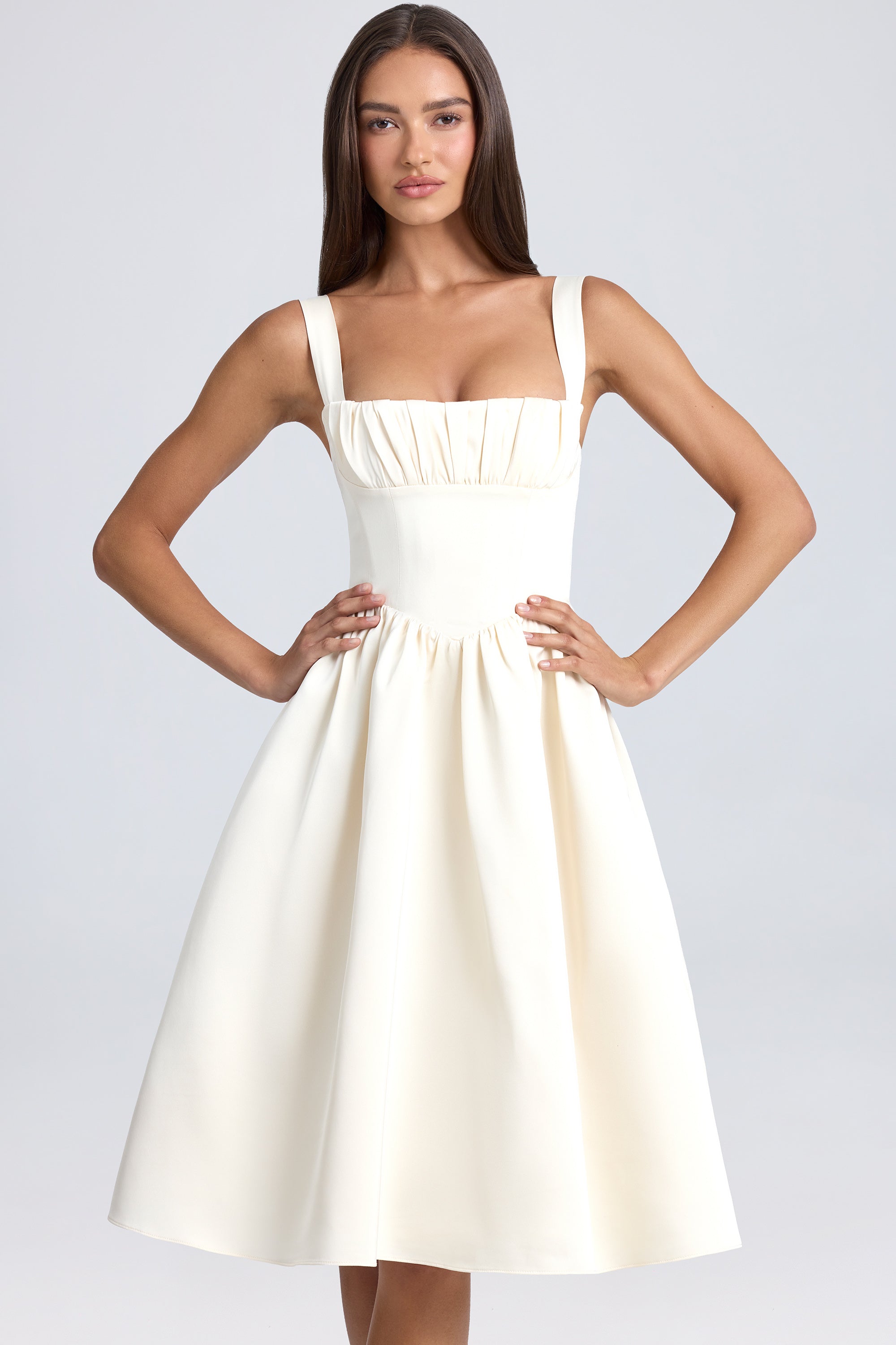 Marguerite Draped Corset Midaxi Dress in Ivory - Image 5