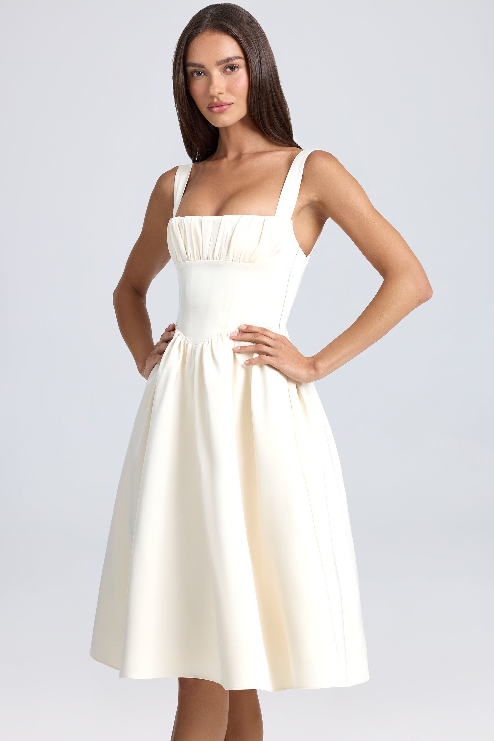 Marguerite Draped Corset Midaxi Dress in Ivory - Image 6