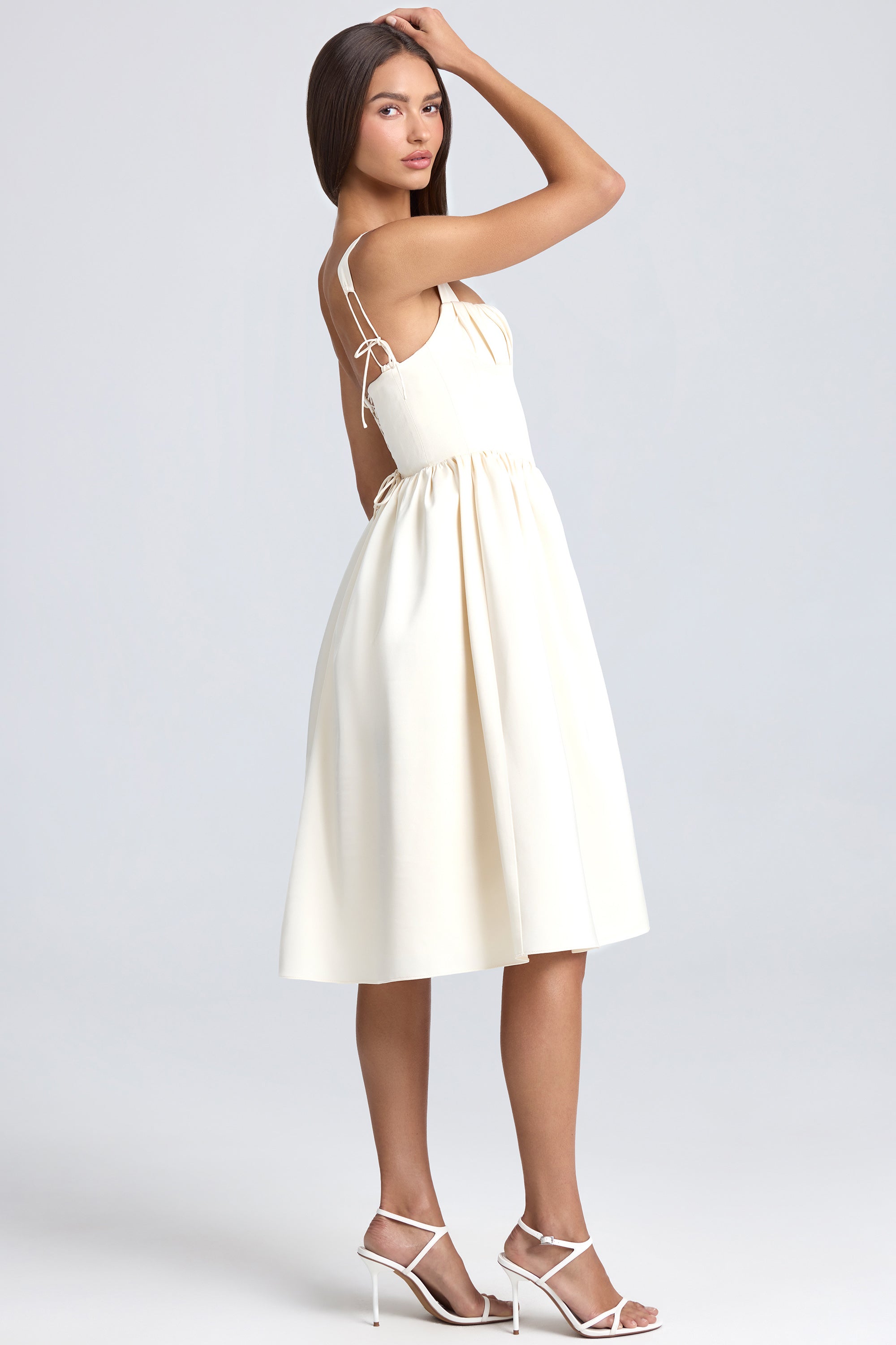 Marguerite Draped Corset Midaxi Dress in Ivory - Image 3