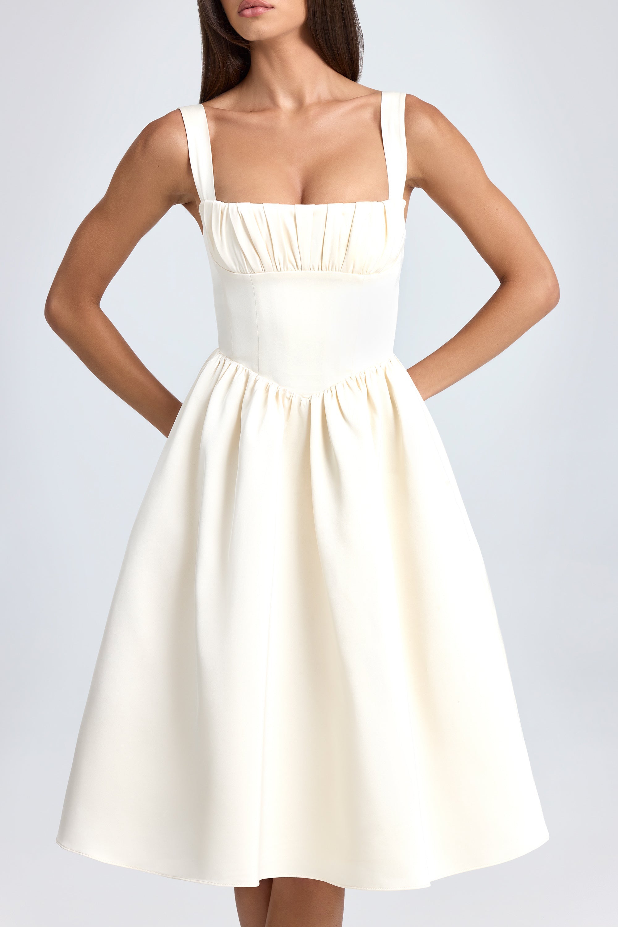 Marguerite Draped Corset Midaxi Dress in Ivory - Image 4