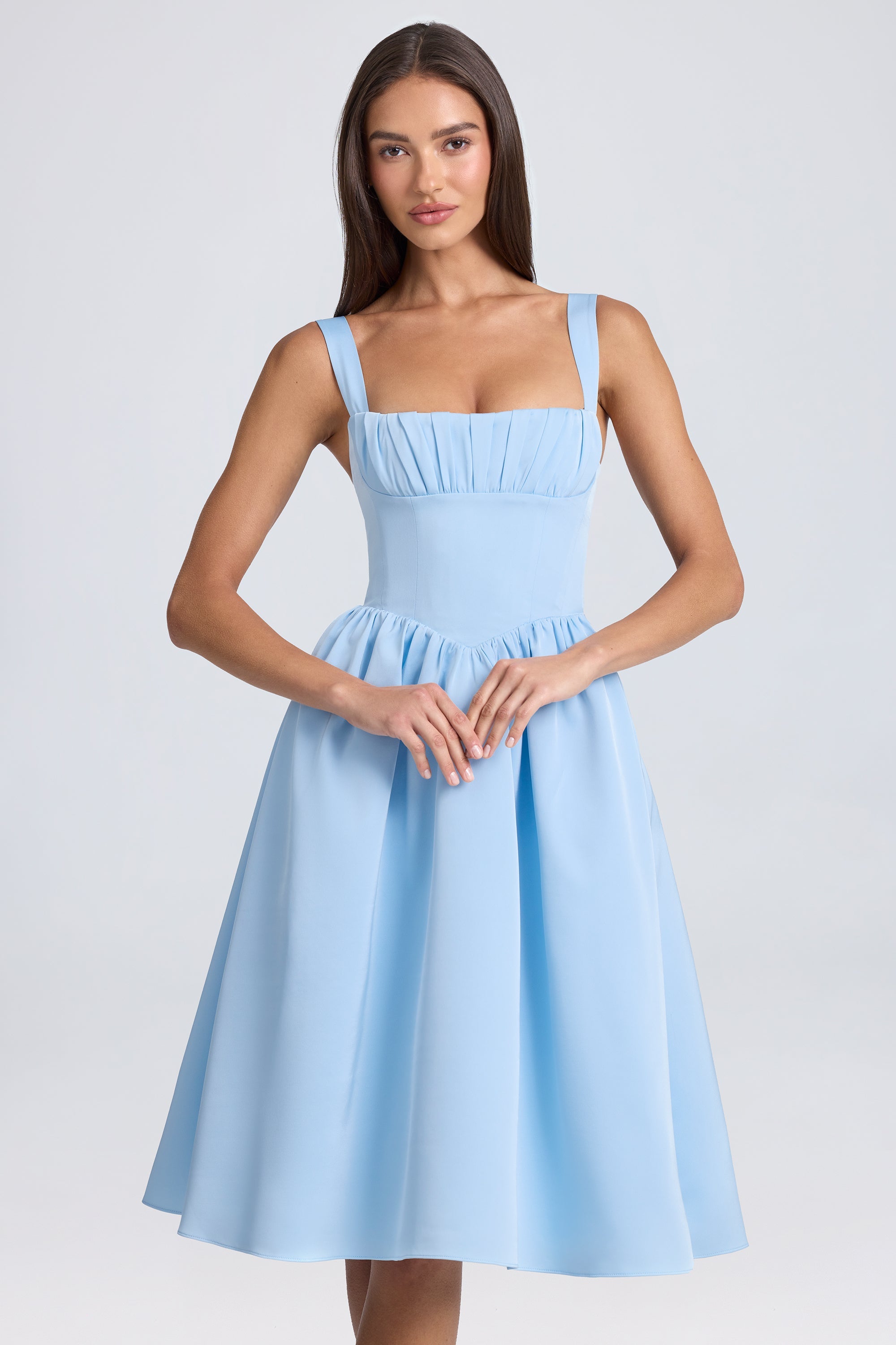 Draped Corset Midaxi Dress in Powder Blue - Image 5