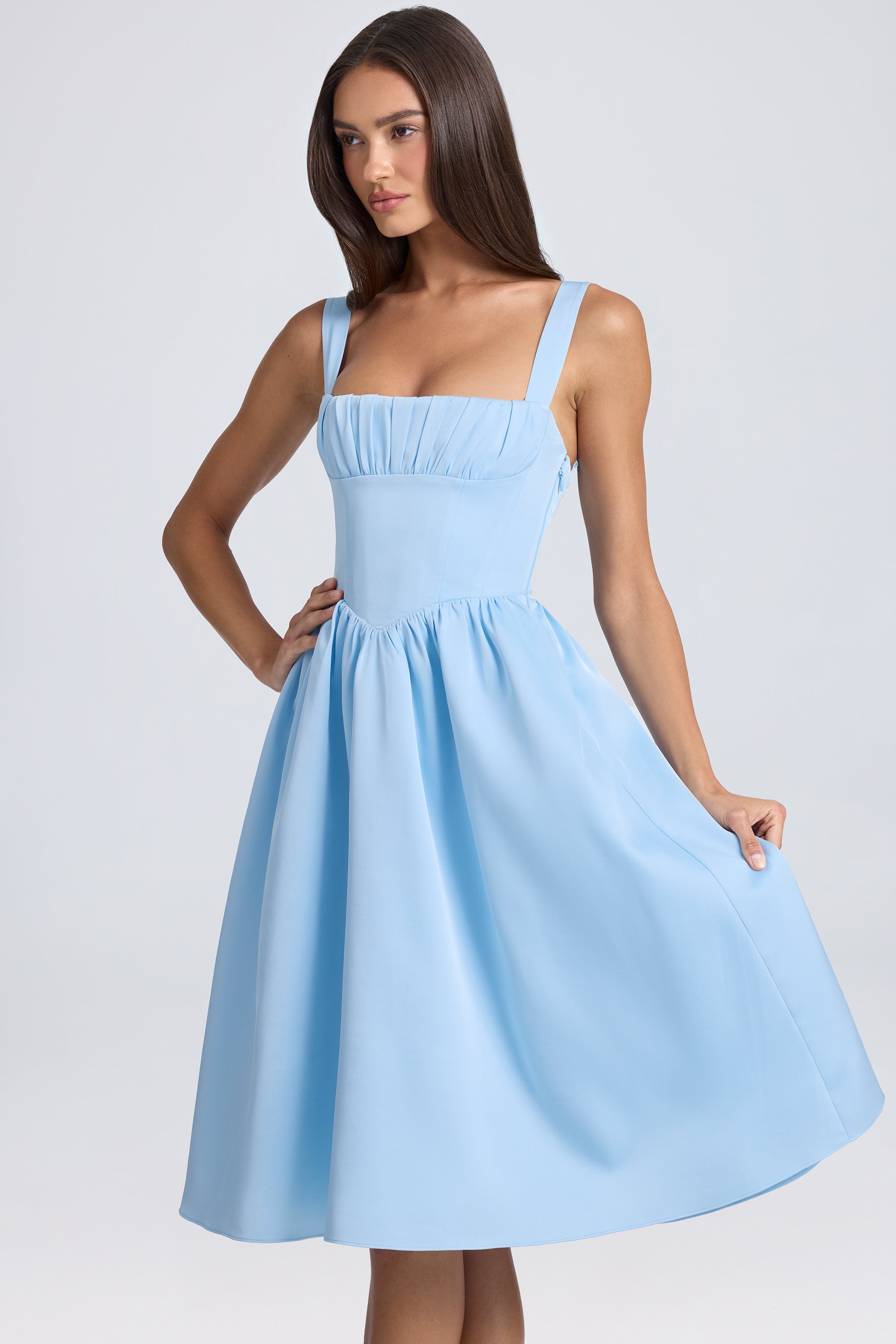 Draped Corset Midaxi Dress in Powder Blue - Image 6
