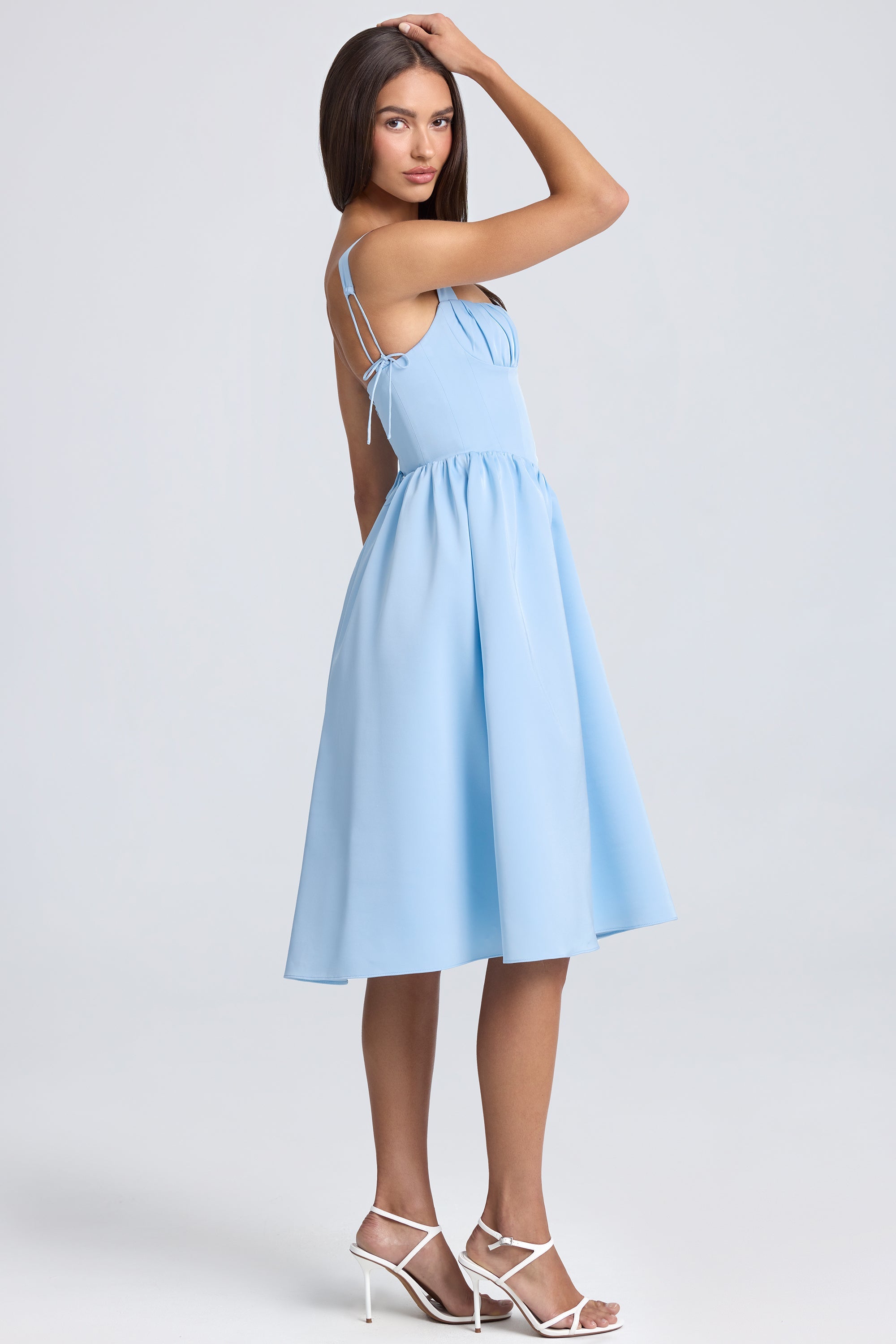 Draped Corset Midaxi Dress in Powder Blue - Image 3