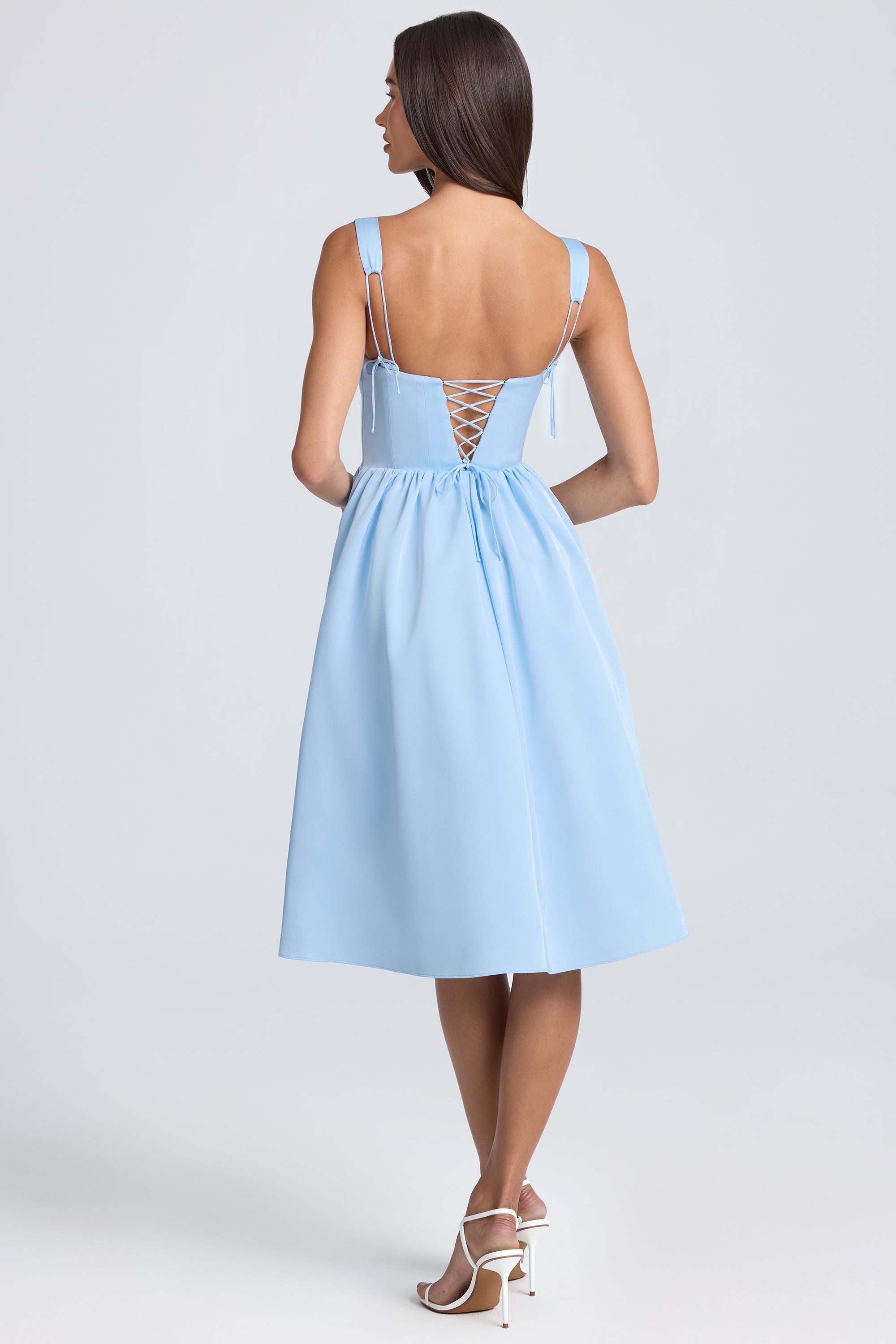 Draped Corset Midaxi Dress in Powder Blue - Image 2