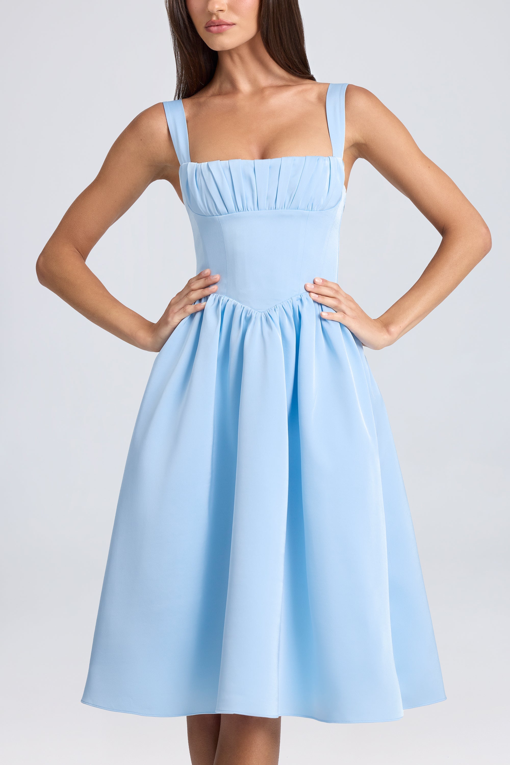 Draped Corset Midaxi Dress in Powder Blue - Image 4