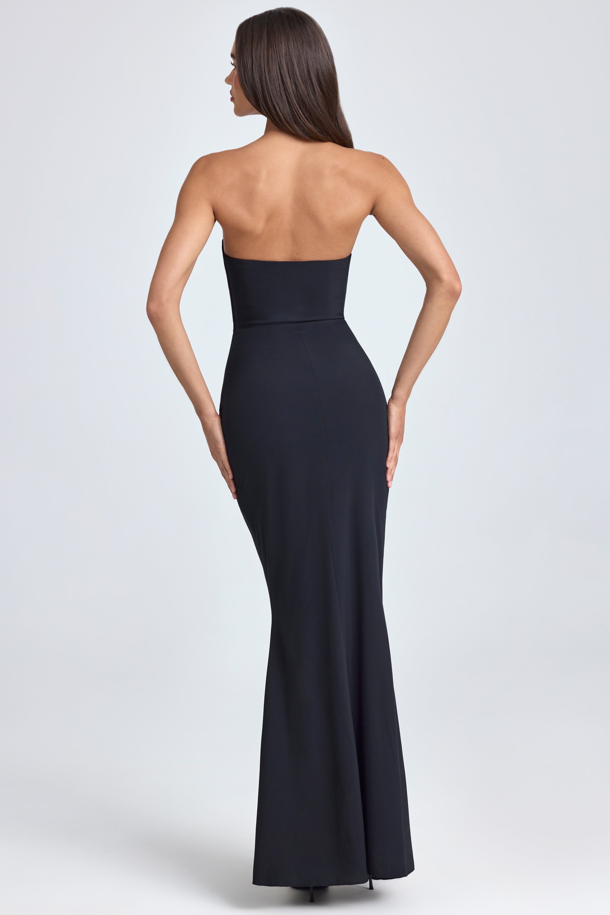 Tallulah Bandeau Ruffle-Trim Corset Gown in Black - Image 2