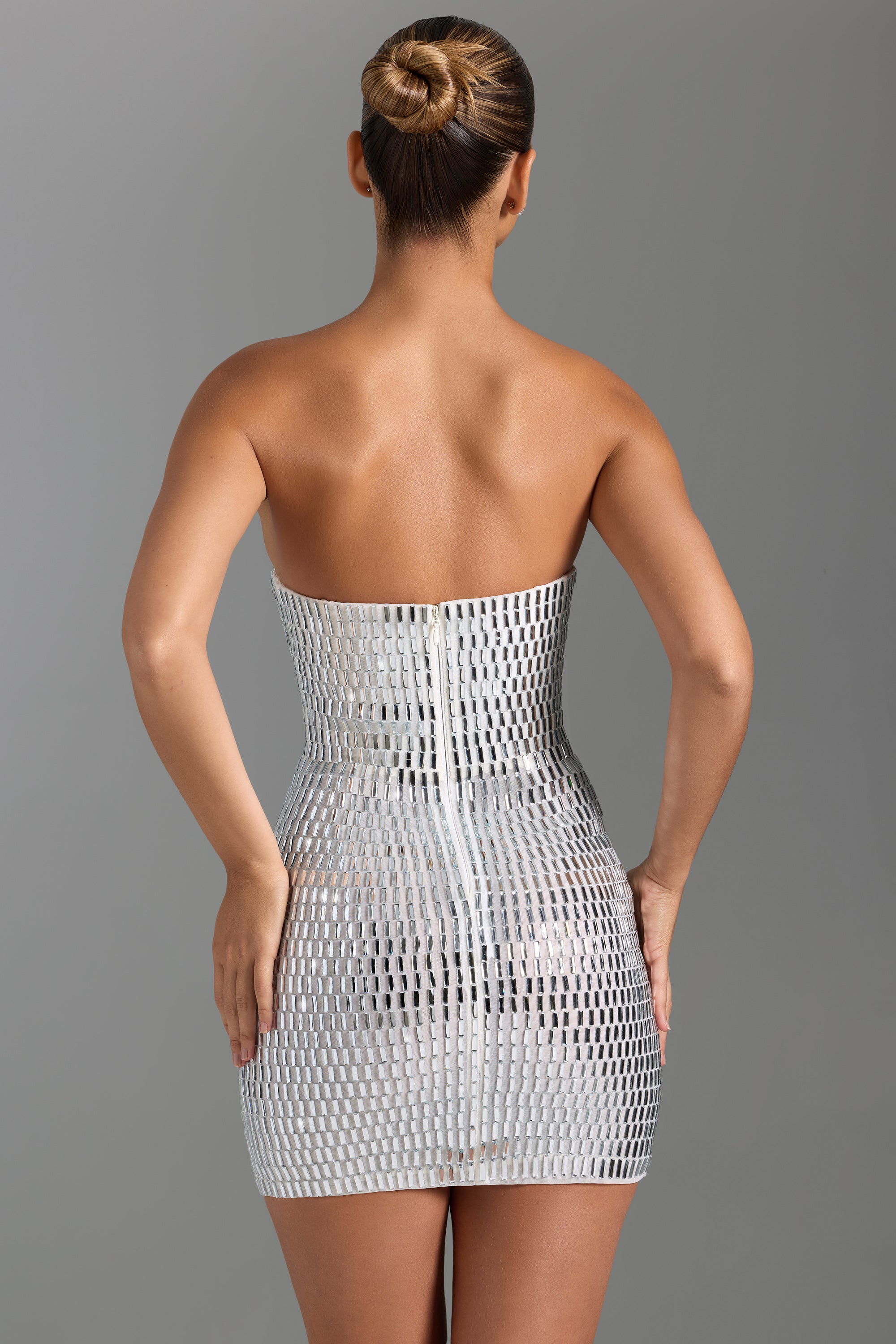 Aurora Embellished Bandeau Mini Dress in White - Image 3