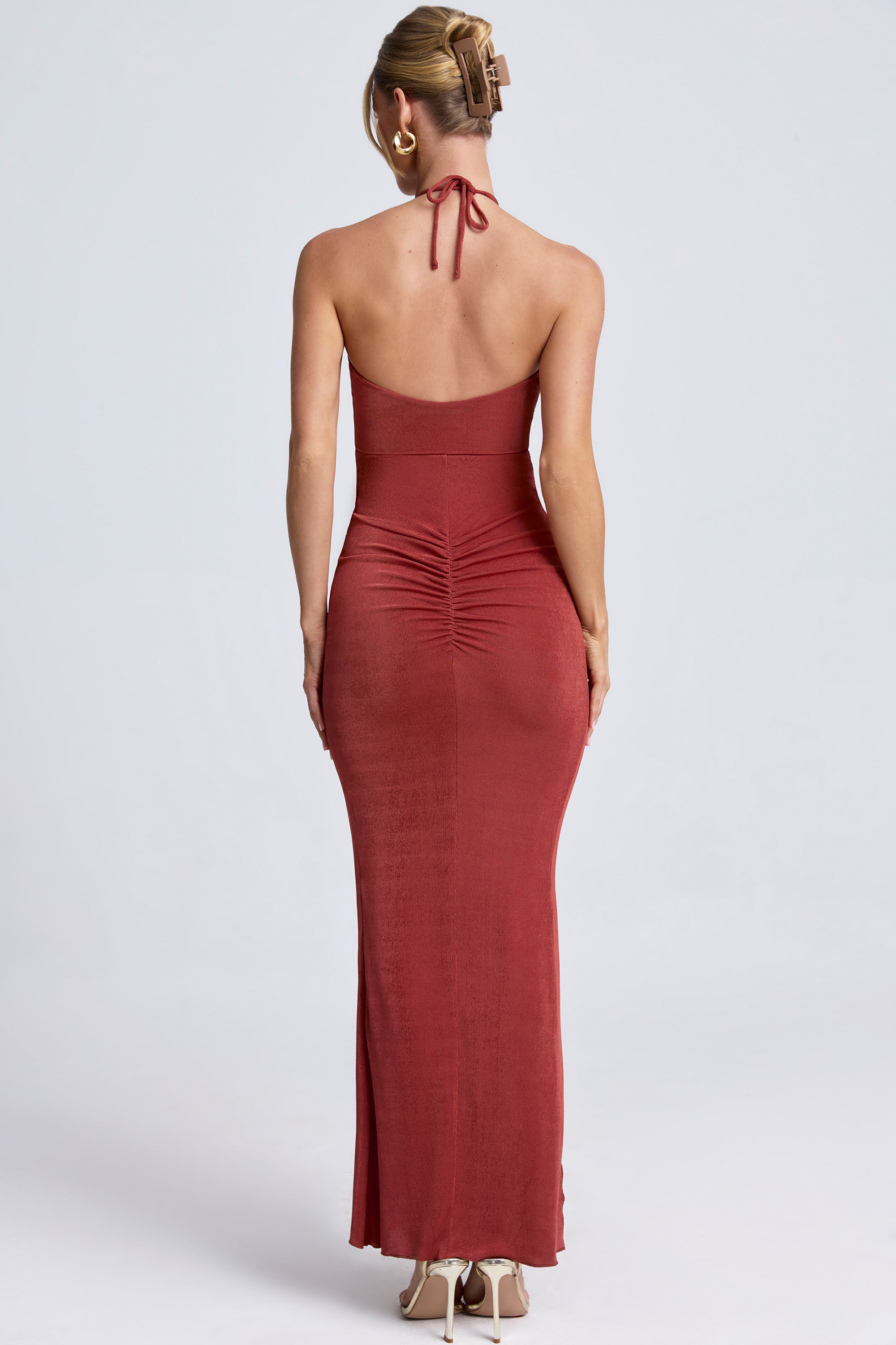 Margot Hardware Detail Cut-Out Halterneck Maxi Dress in Auburn Brown - Image 2