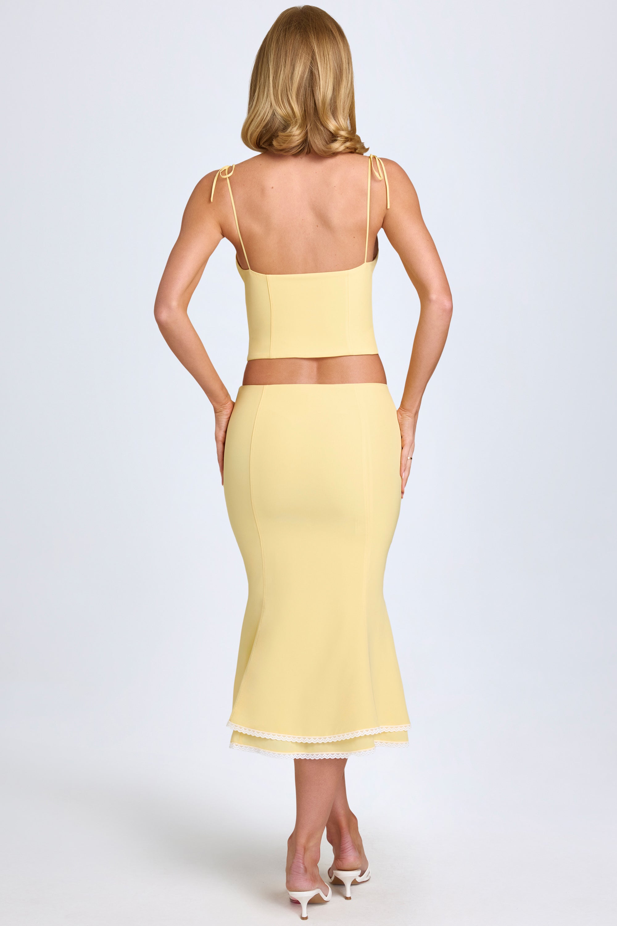 Lupita Lace-Trim Mid-Rise Midaxi Skirt in Pastel Yellow - Image 2