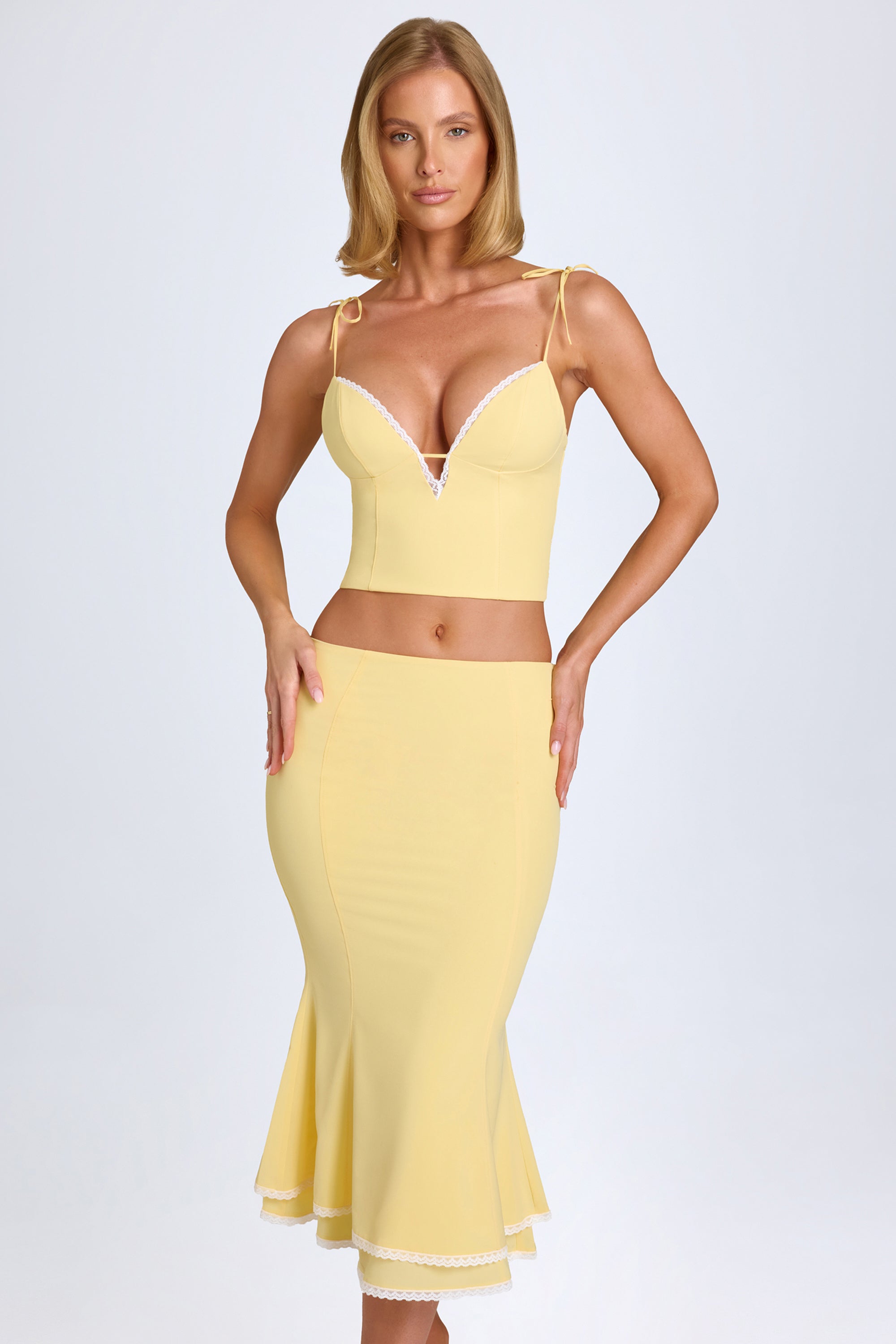 Lupita Lace-Trim Mid-Rise Midaxi Skirt in Pastel Yellow - Image 7