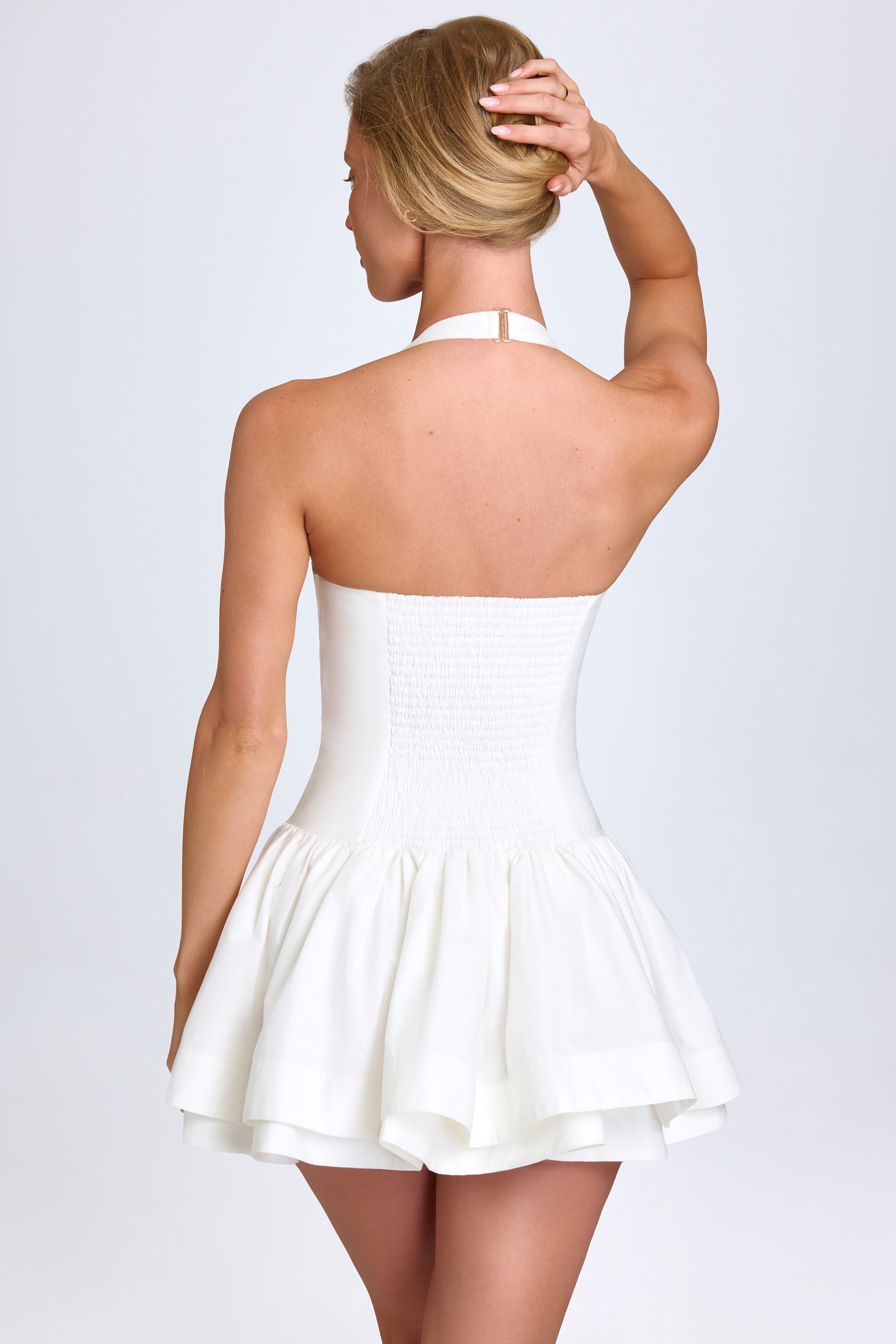 Maybelle Ruched Halterneck Mini Dress in White - Image 2