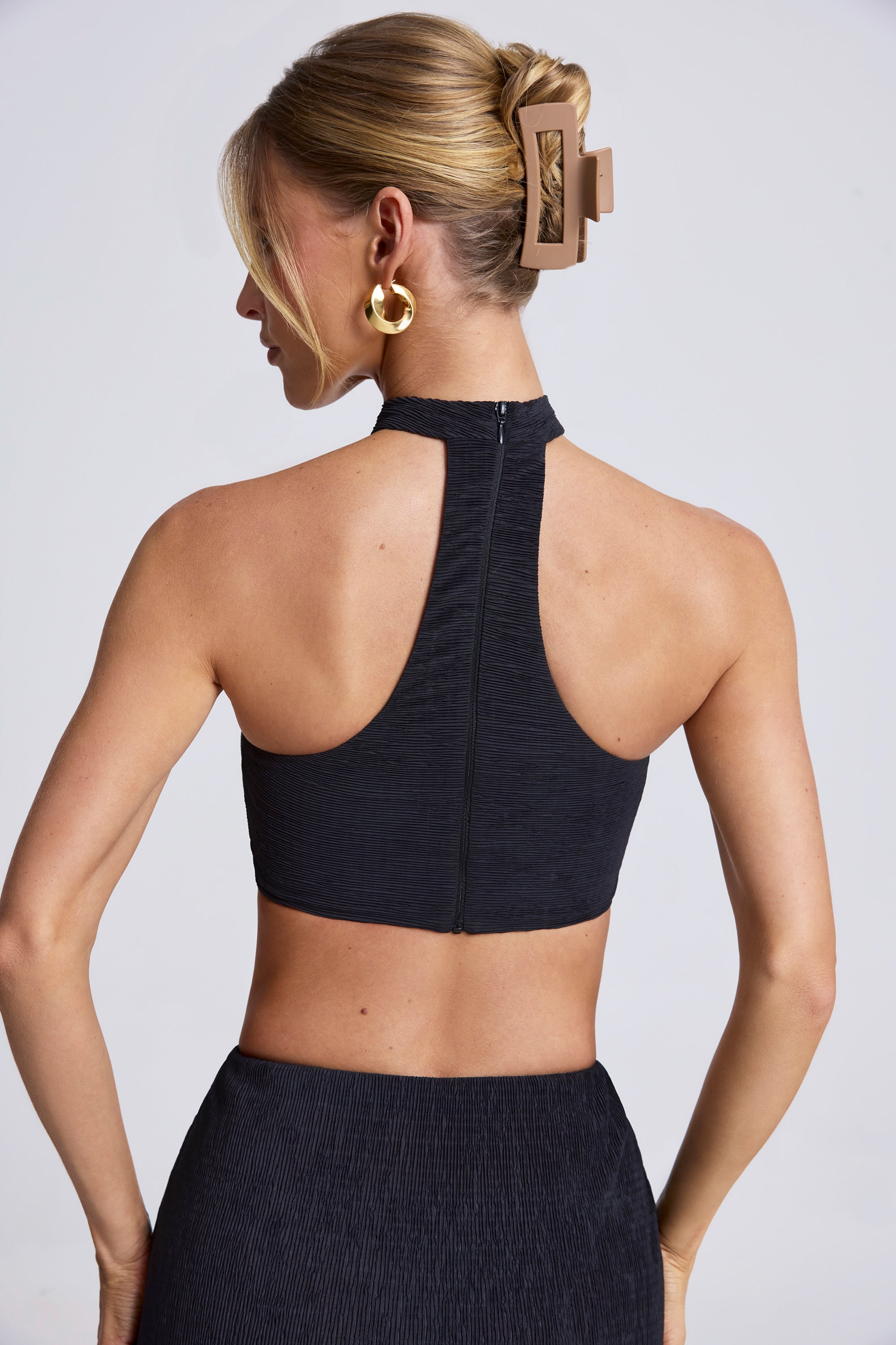 Cielo Hardware Detail Choker Crop Top in Black - Image 2