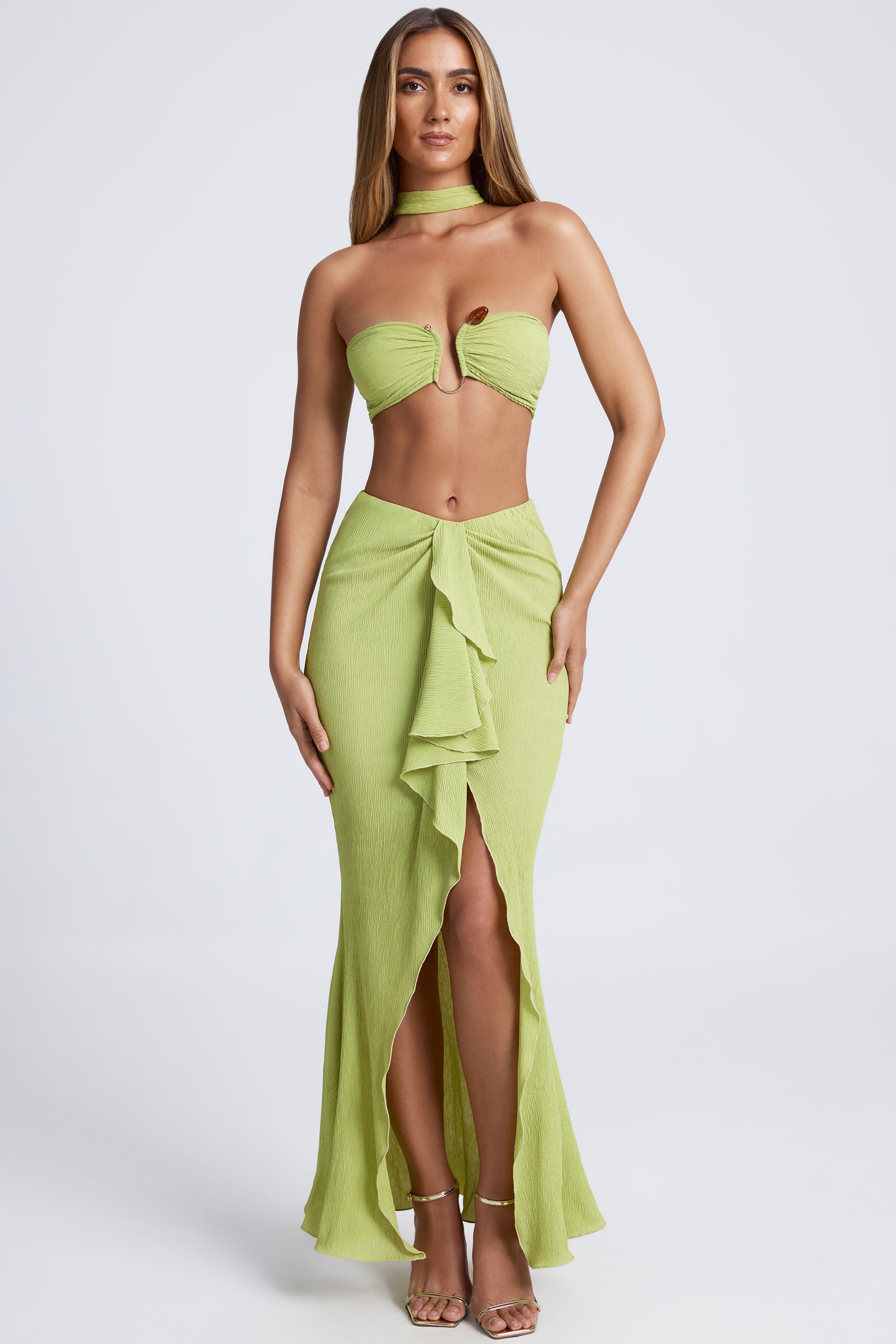 Cielo Hardware Detail Choker Crop Top in Olive Green - Image 6