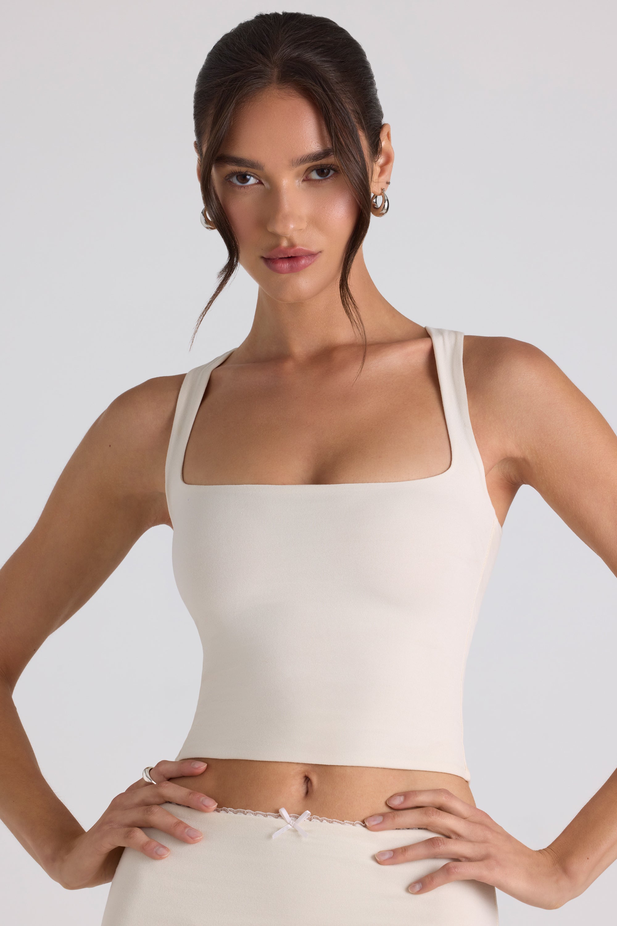 Adya Modal Bow-Detail Crop Top in Ivory