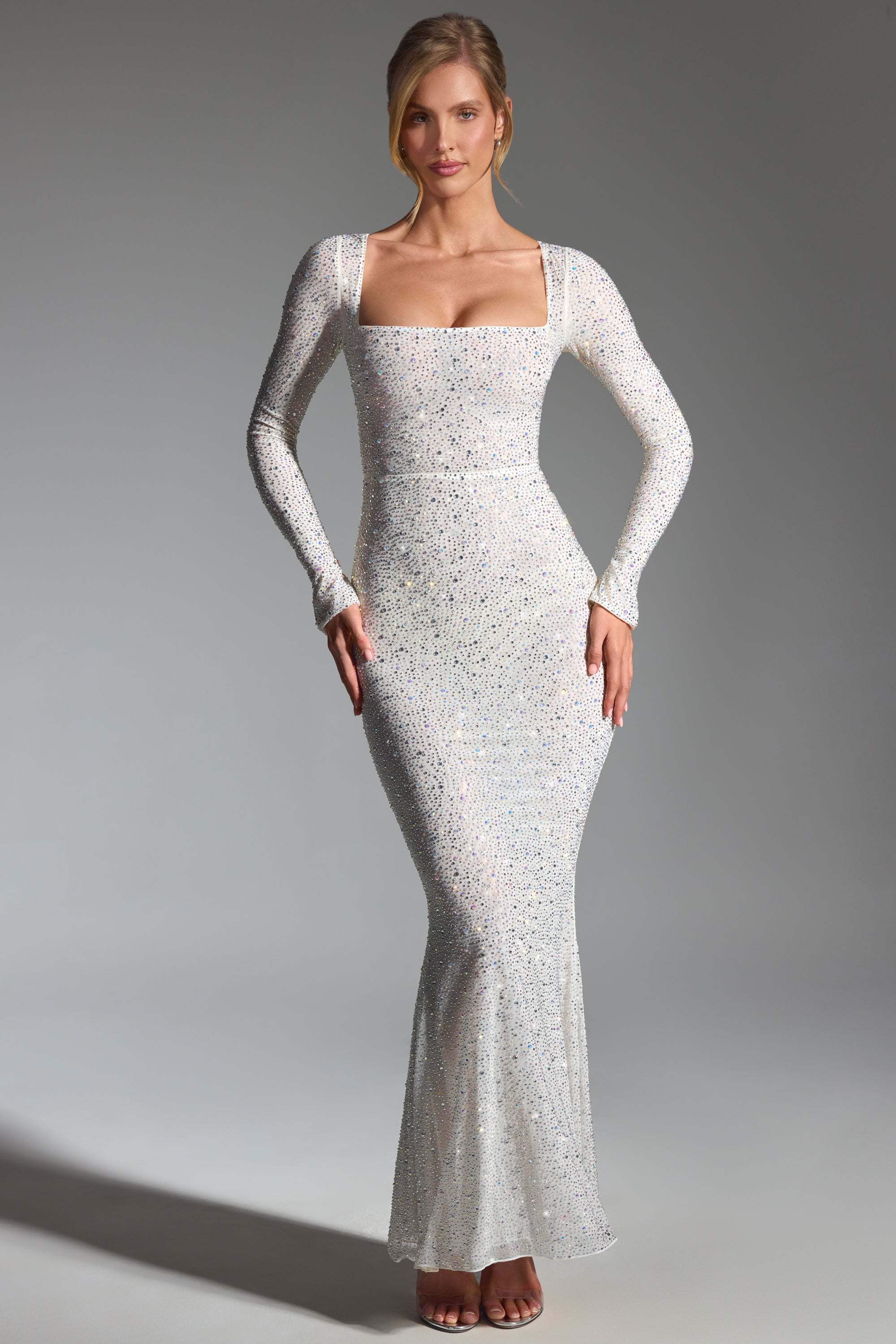 Cassiopeia Embellished Fishtail Maxi Dress in White