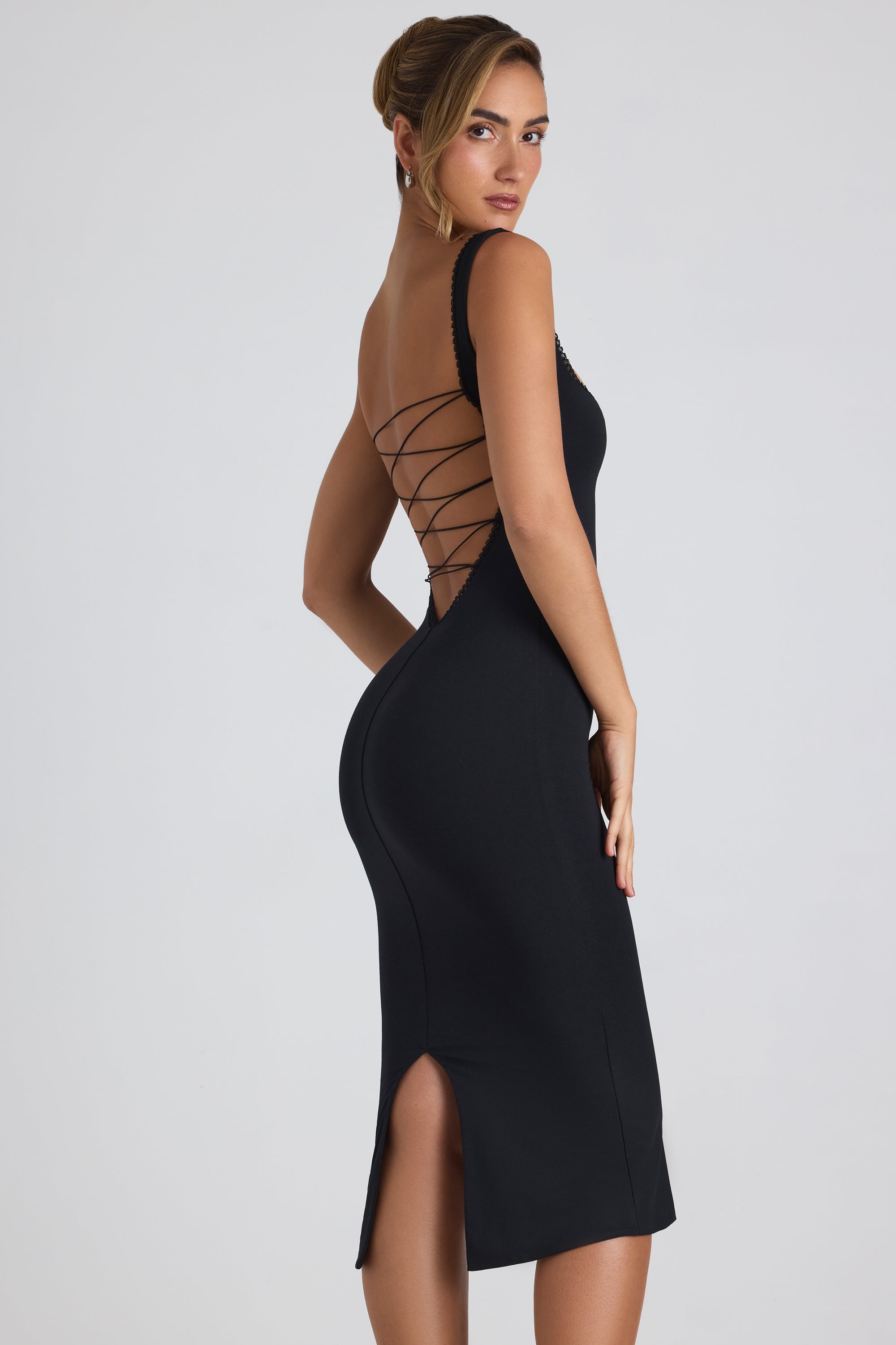 Navi Modal Lace-Trim Midaxi Dress in Black - Image 3