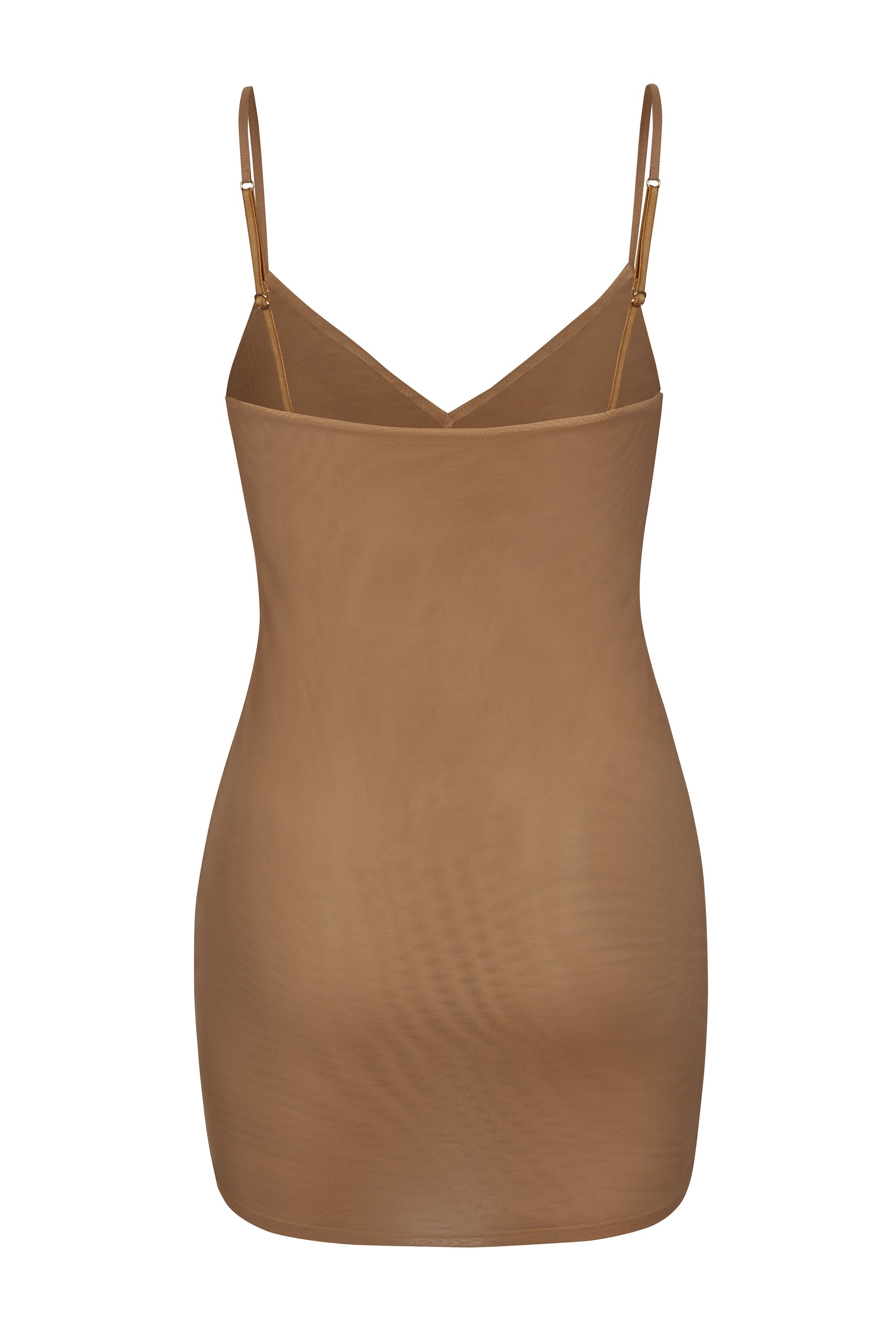 Intimates Soft Mesh V-Neck Mini Slip Dress in Almond - Image 2