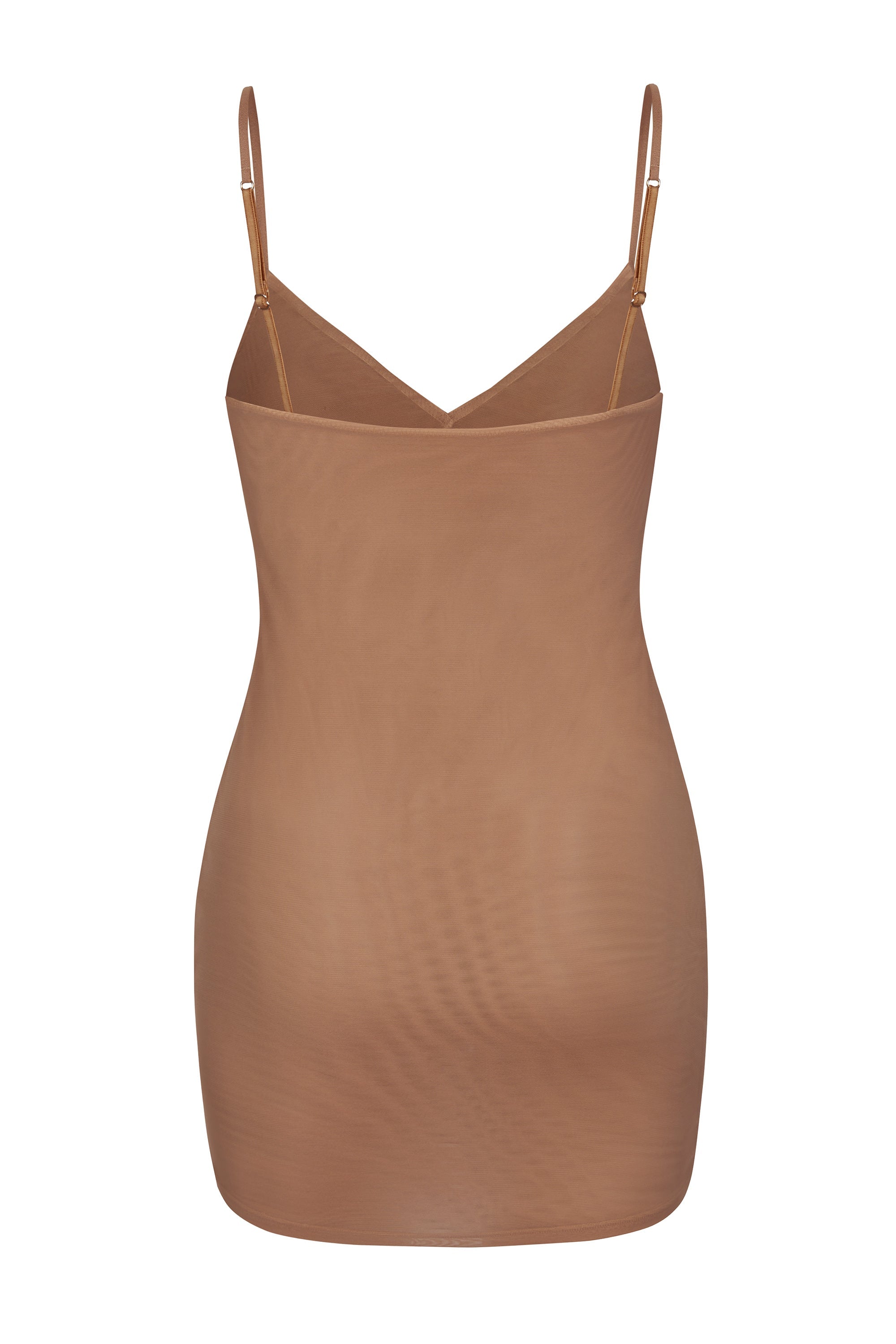 Intimates Soft Mesh V-Neck Mini Slip Dress in Honey - Image 2