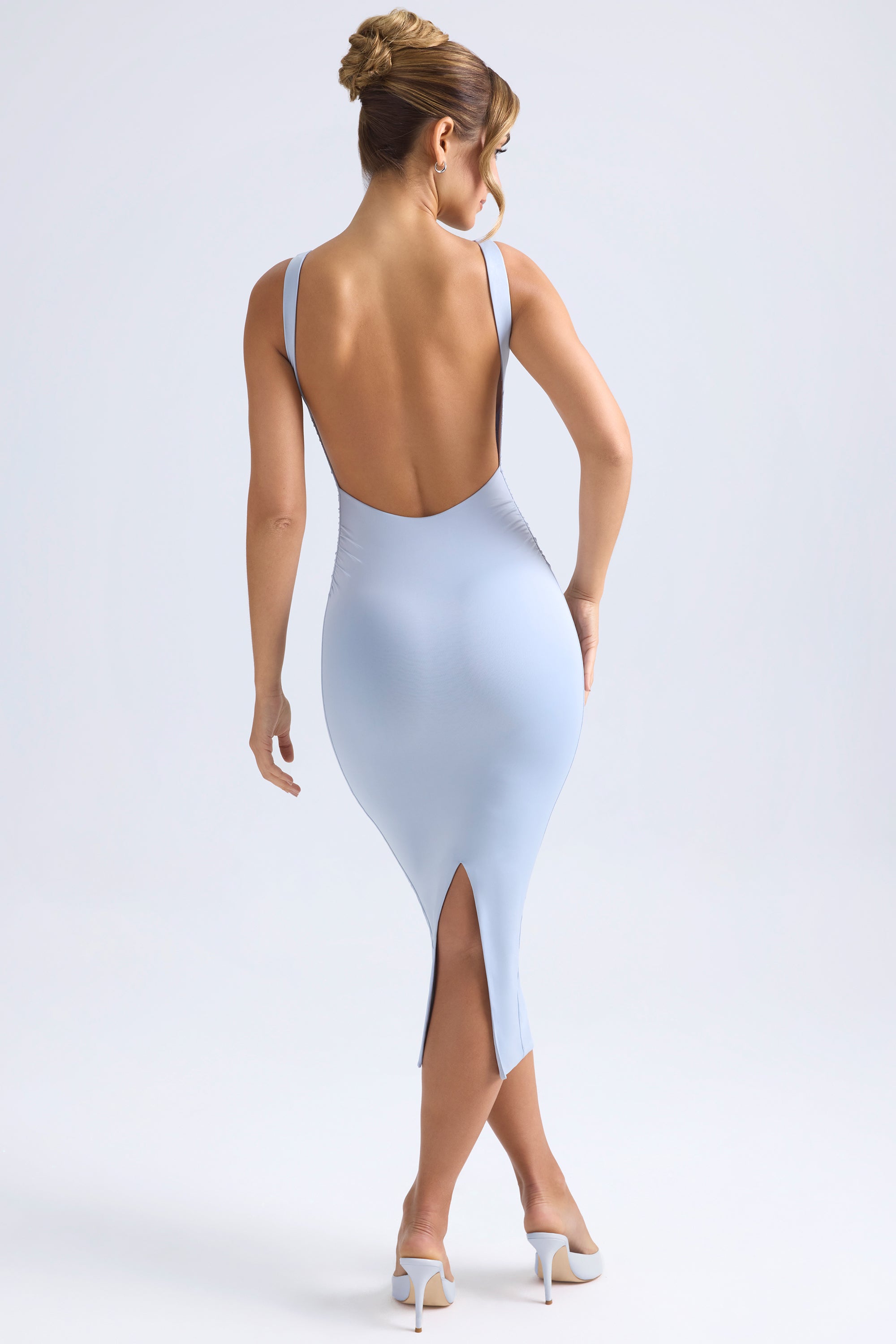 Grainne Ruched Open-Back Midaxi Dress in Light Blue - Image 2
