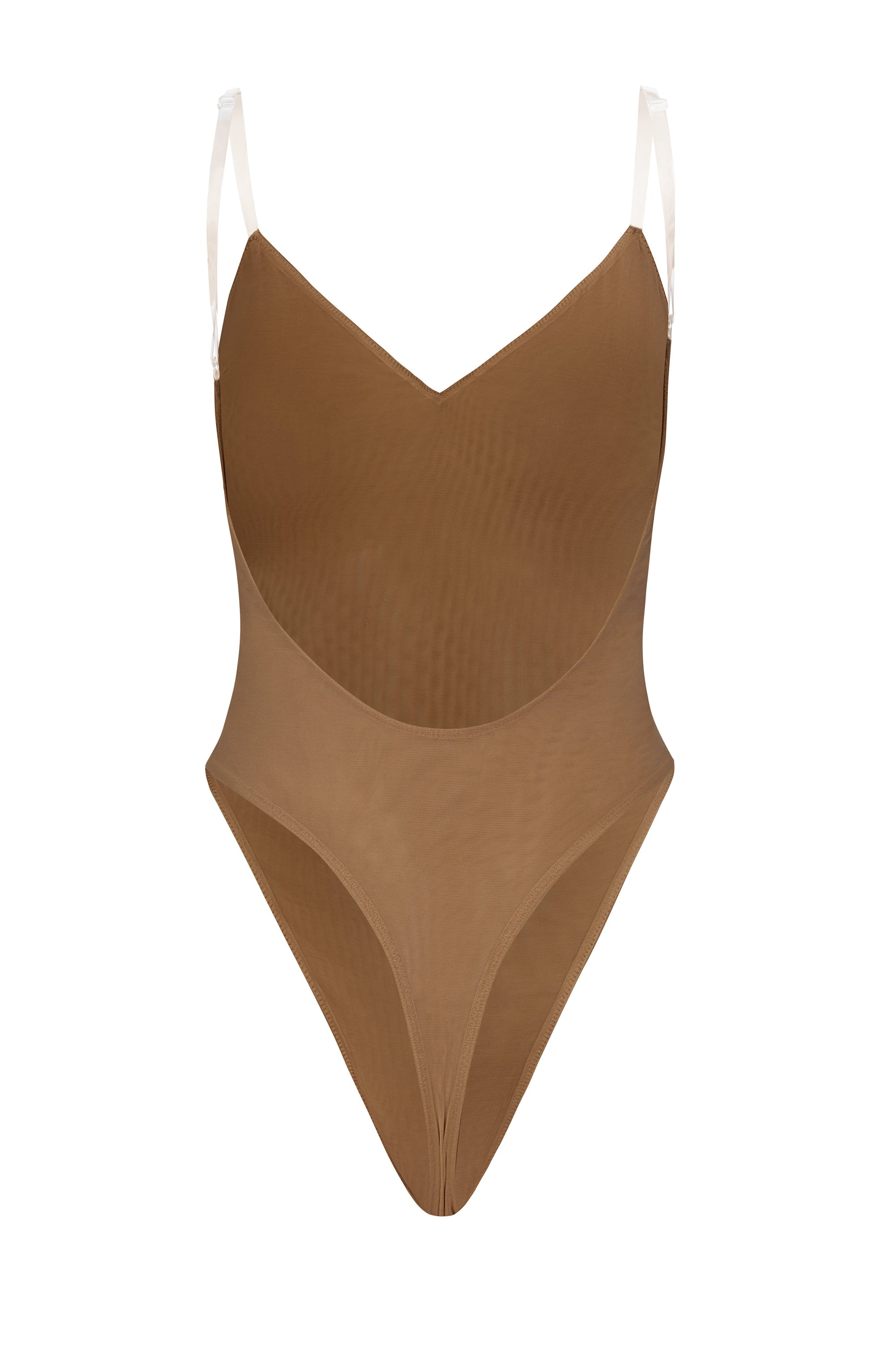 Intimates Soft Mesh V-Neck Bodysuit in Almond - Image 2