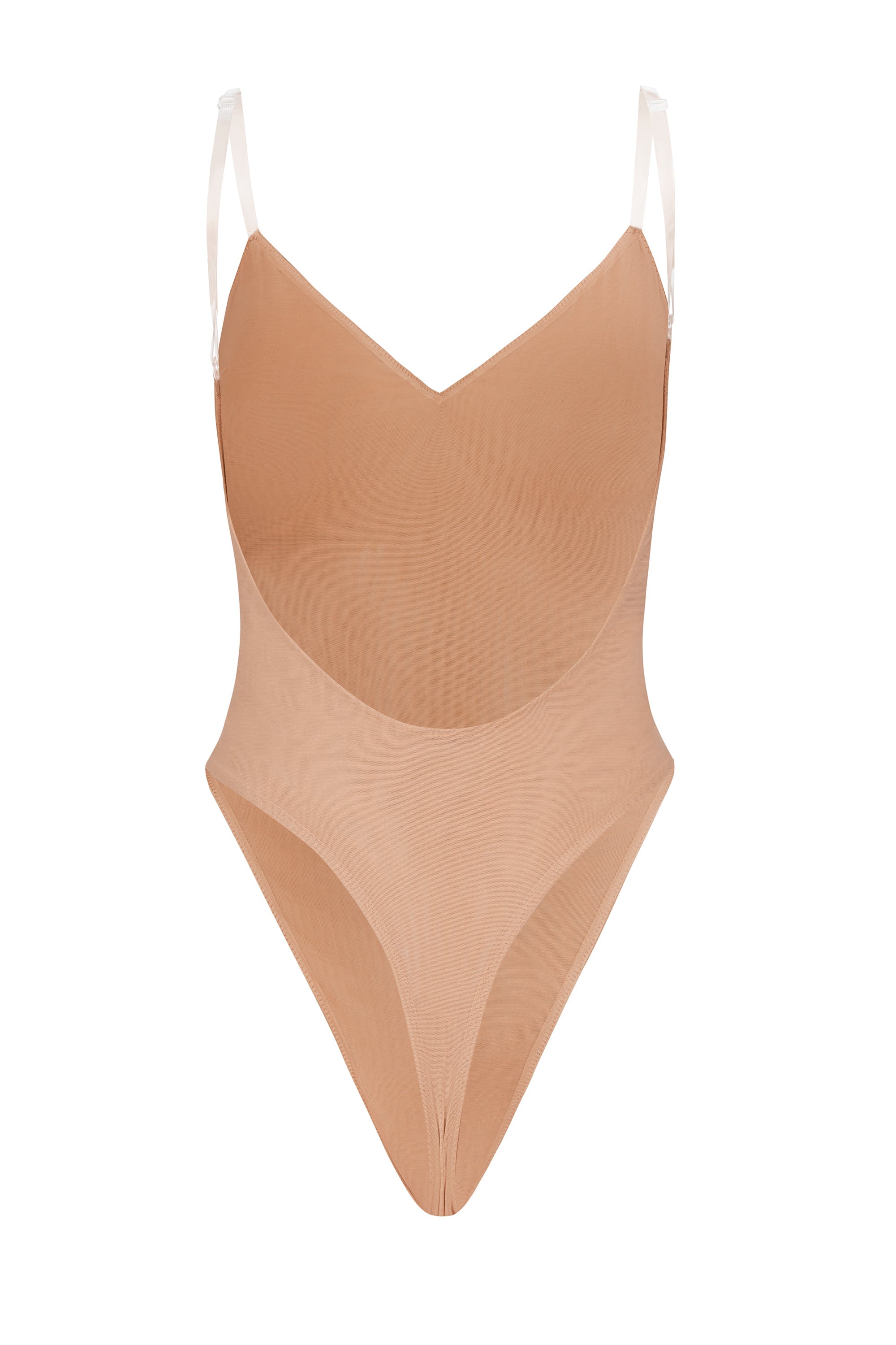Intimates Soft Mesh V-Neck Bodysuit in Warm Peach - Image 2