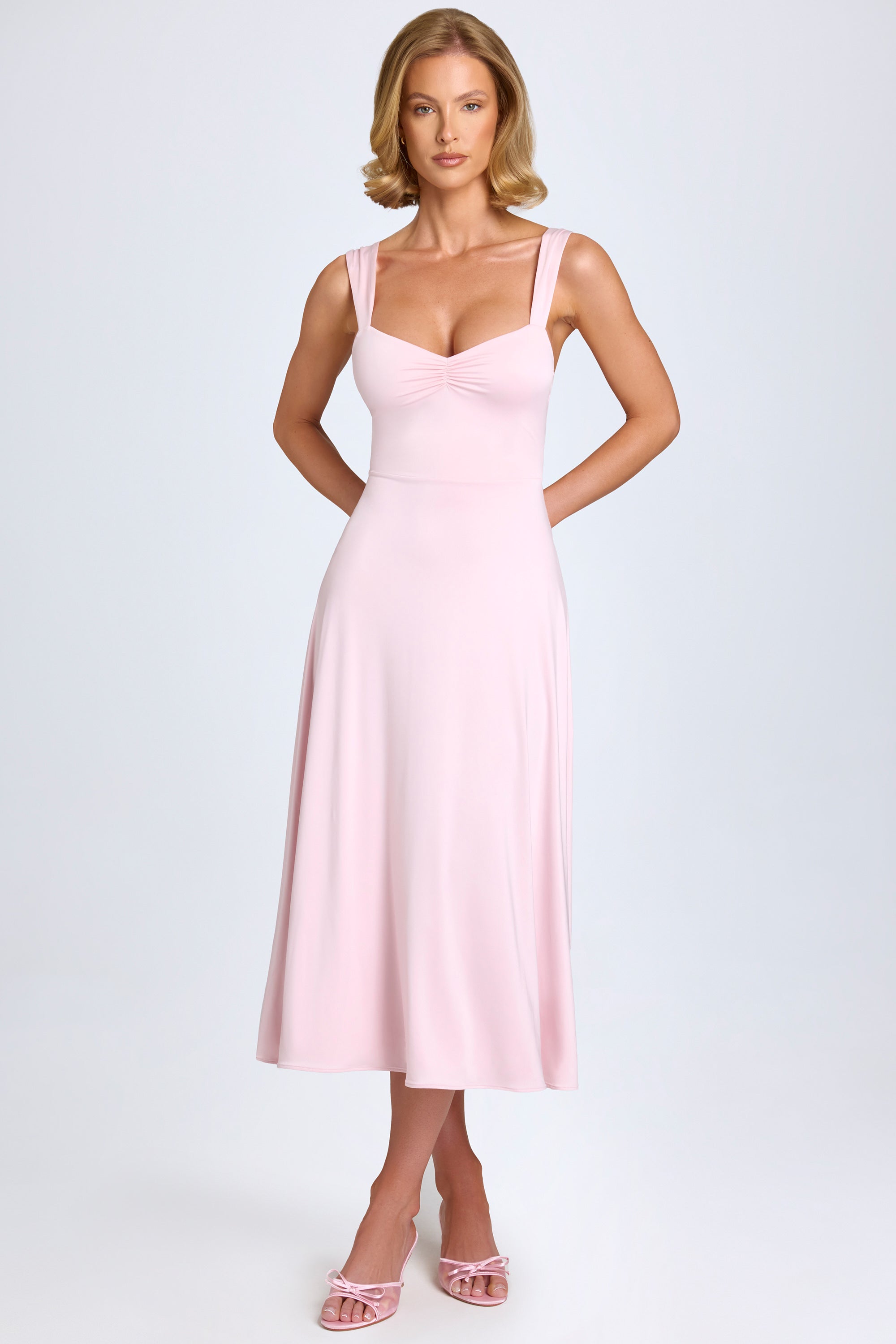 Thandie Sweetheart-Neck Ruched Midaxi Dress in Blush - Image 5