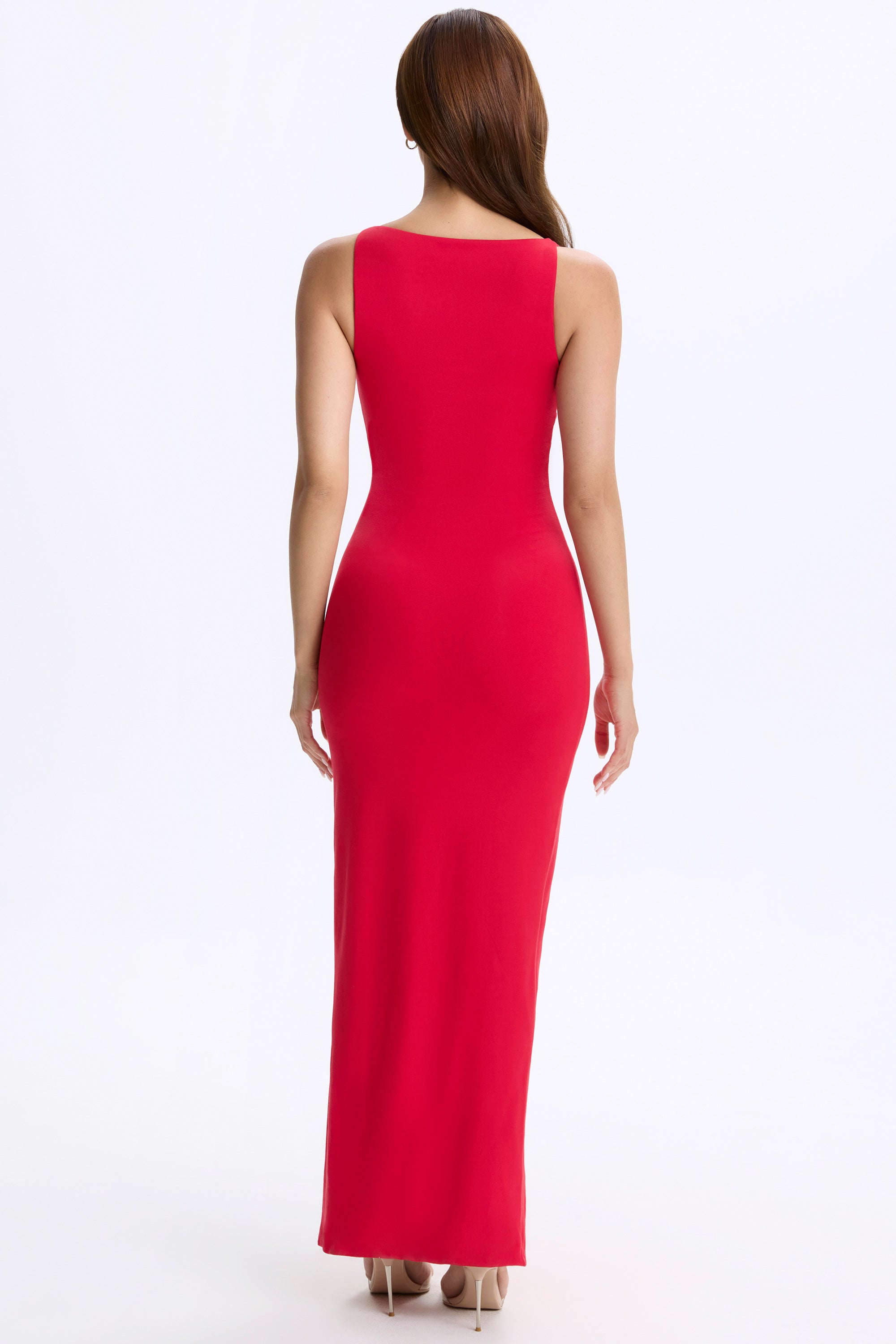 Zora Plunge Cut-Out Maxi Dress in Cherry Red - Image 2
