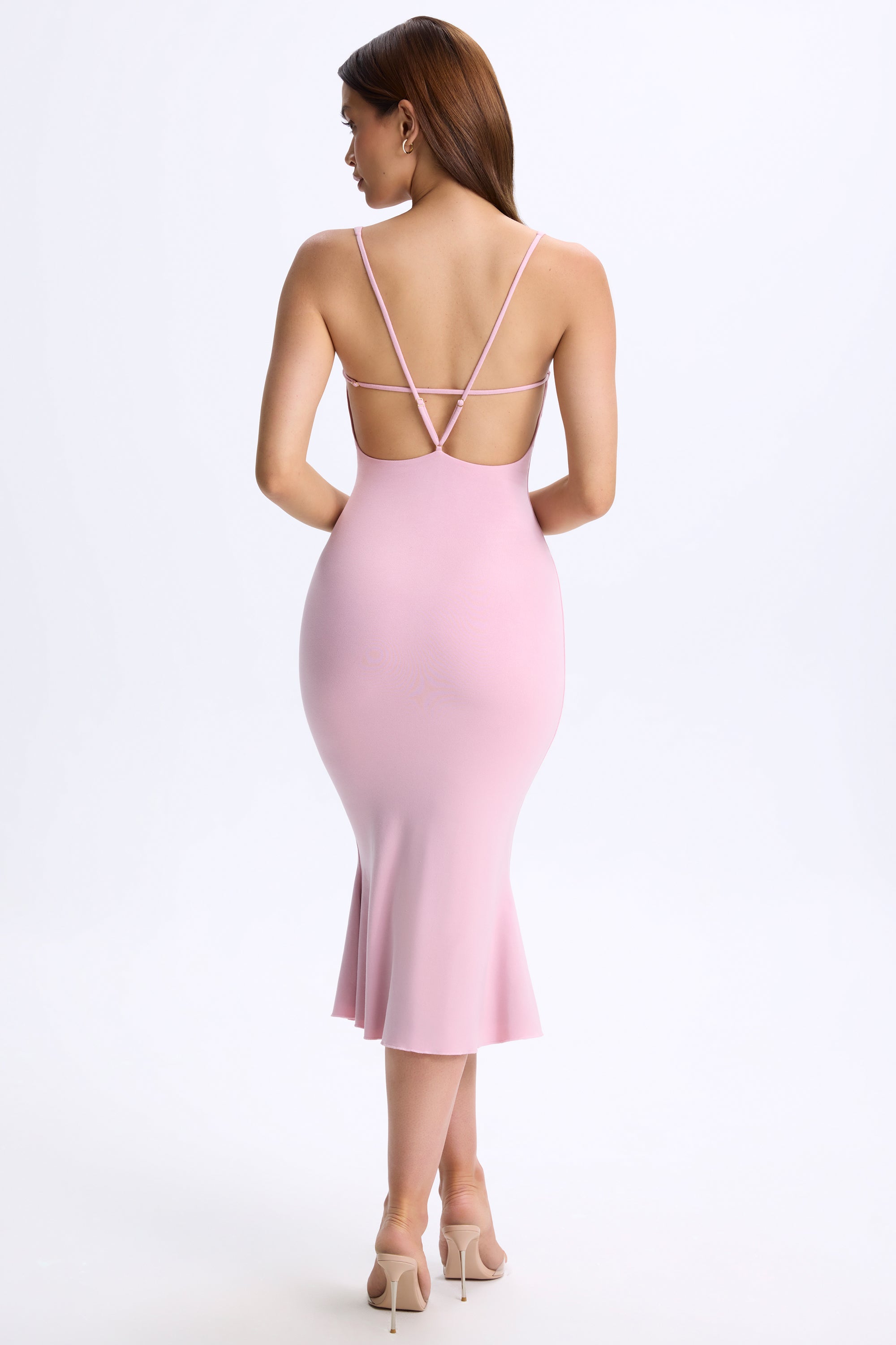 Plunge Open-Back Midaxi Dress in Blush Pink - Image 2