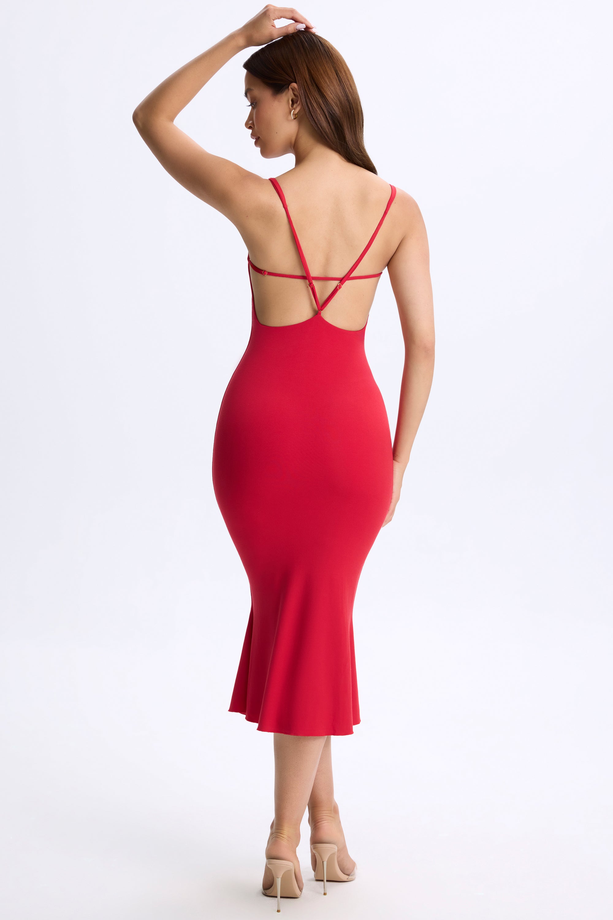 Plunge Open-Back Midaxi Dress in Cherry Red - Image 5
