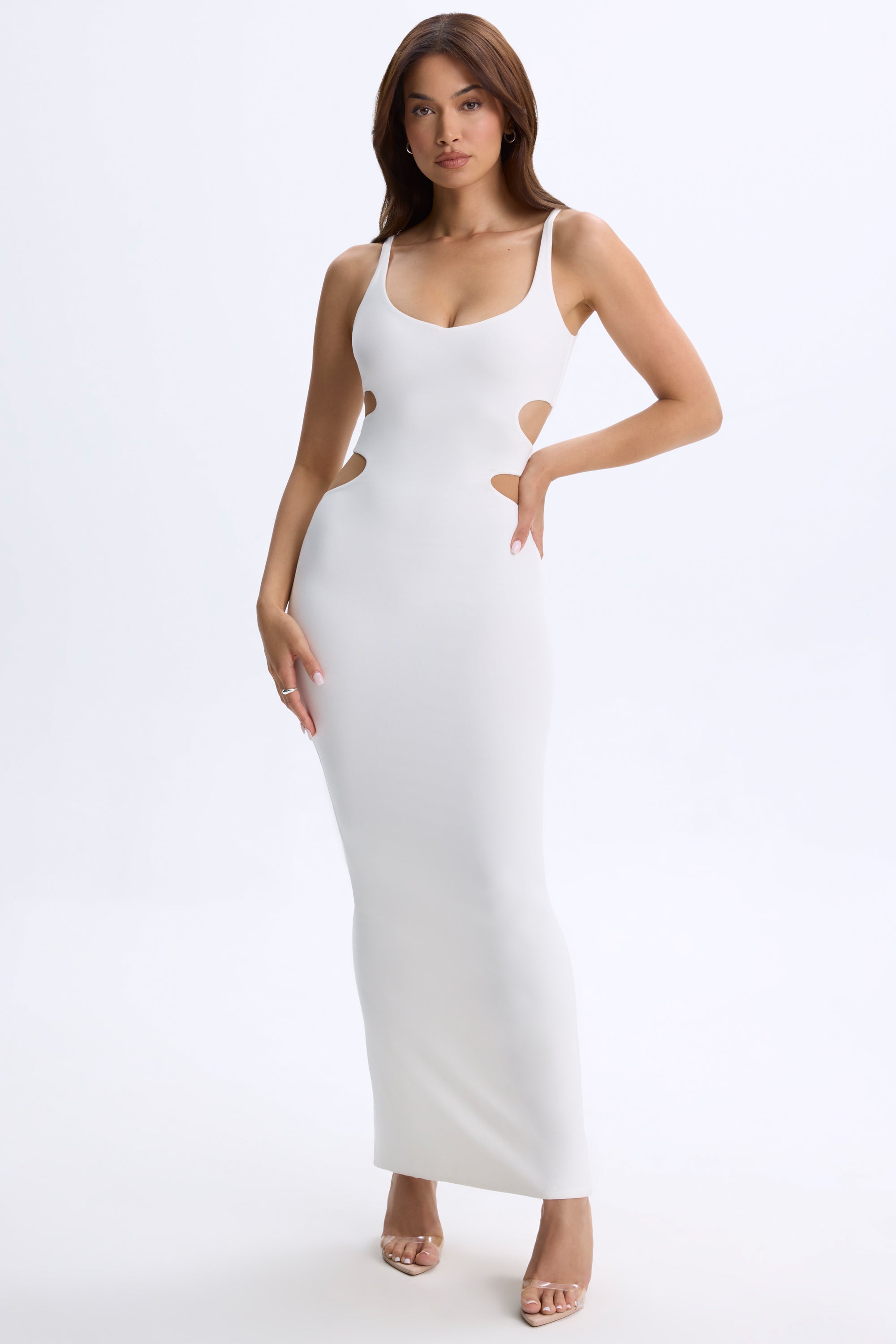 Plunge Cut-Out Maxi Dress in White - Image 4