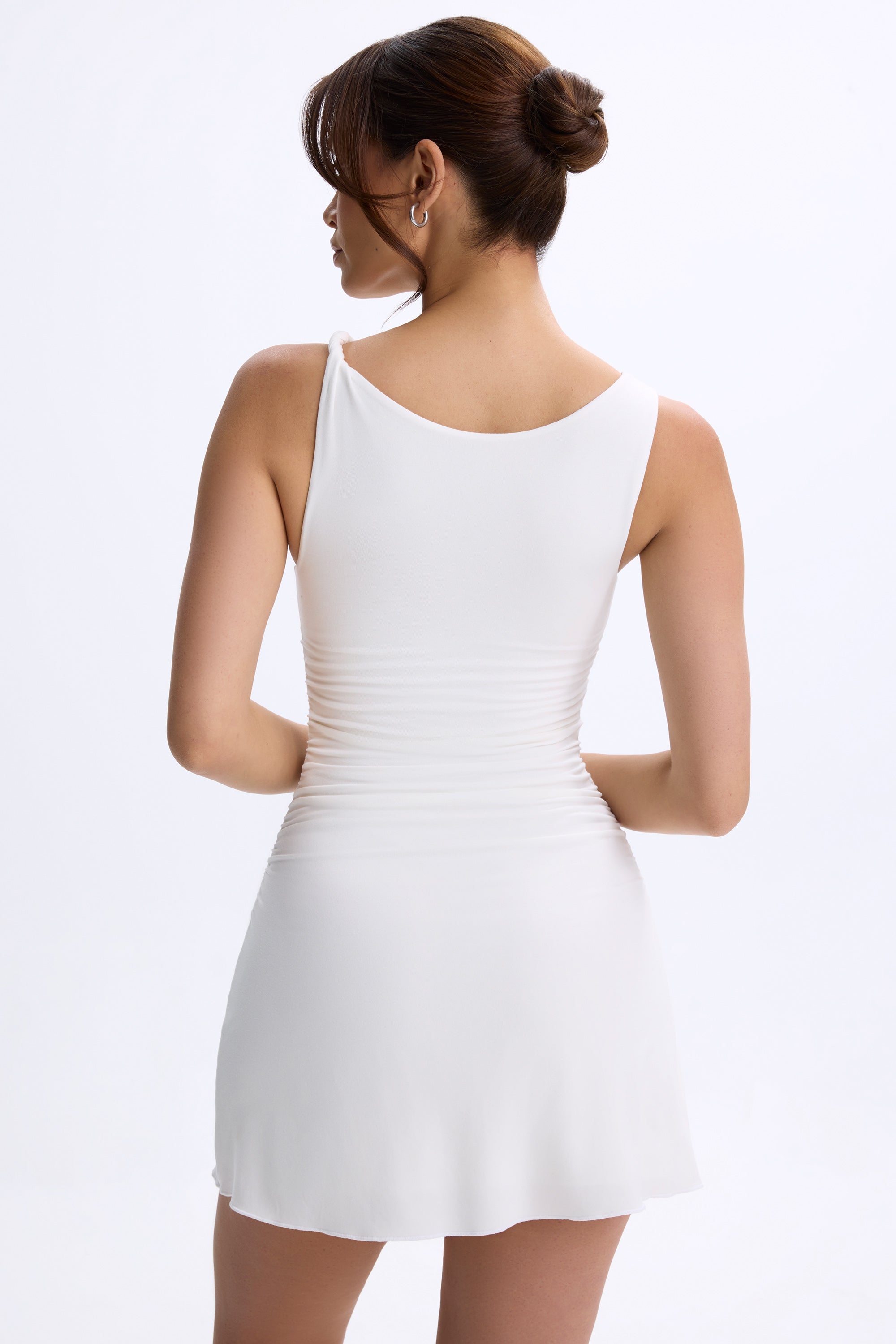Ruched A-Line Micro Mini Dress in White - Image 2