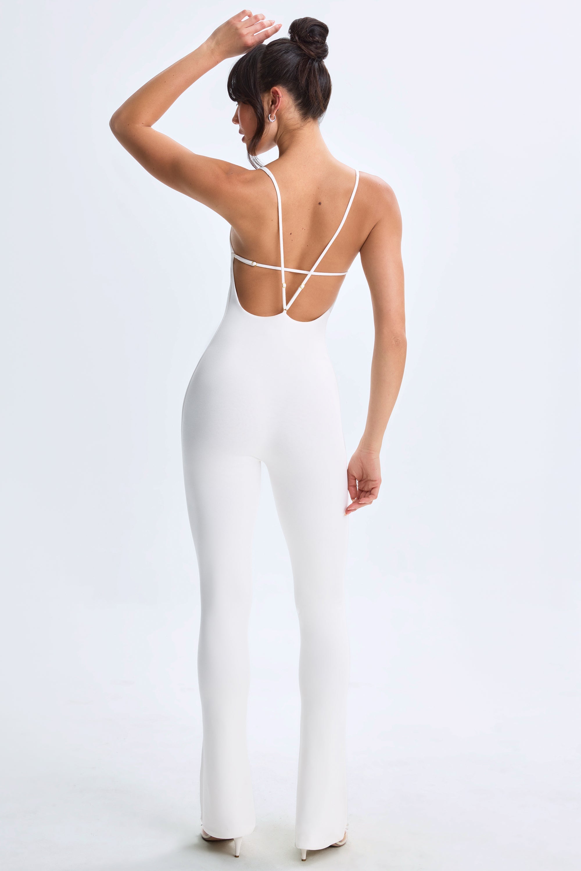 Plunge Open-Back Flared Jumpsuit in White - Image 2