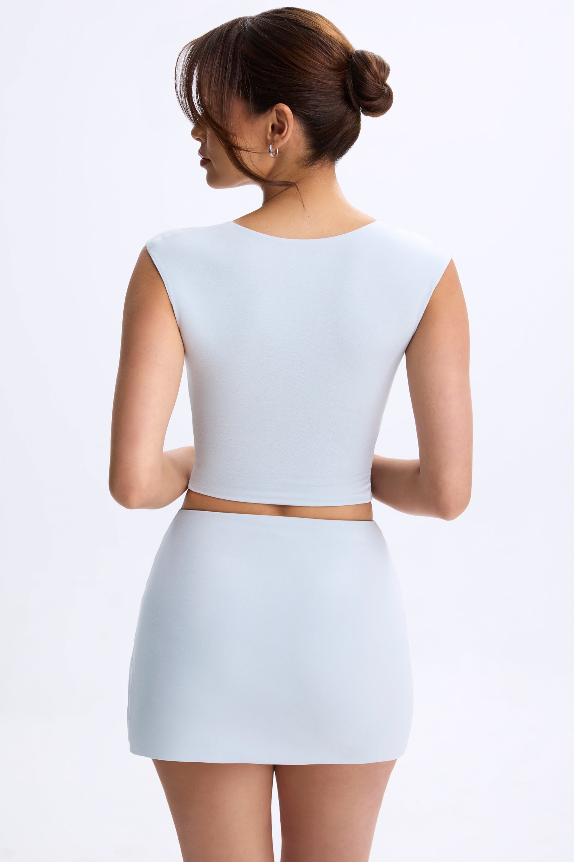 Ruched Cap-Sleeve Top in Dusty Blue - Image 2
