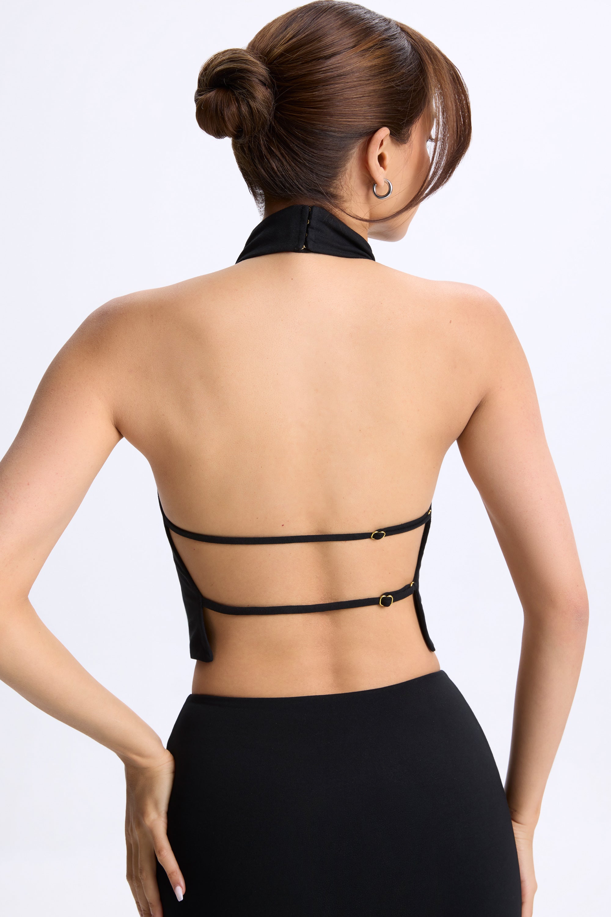 Cowl-Neck Open-Back Top in Black - Image 4